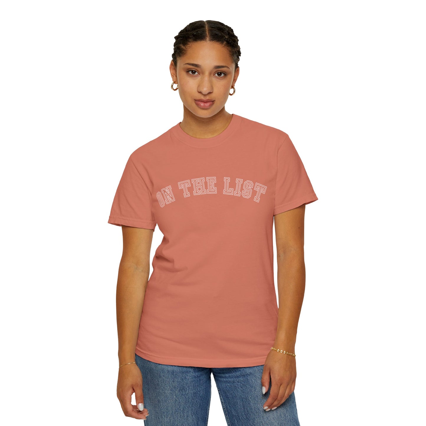 Eddy and Rita Women's Comfort Colors T-Shirt - "On The List" Trendy Graphic Tee for Everyday Style