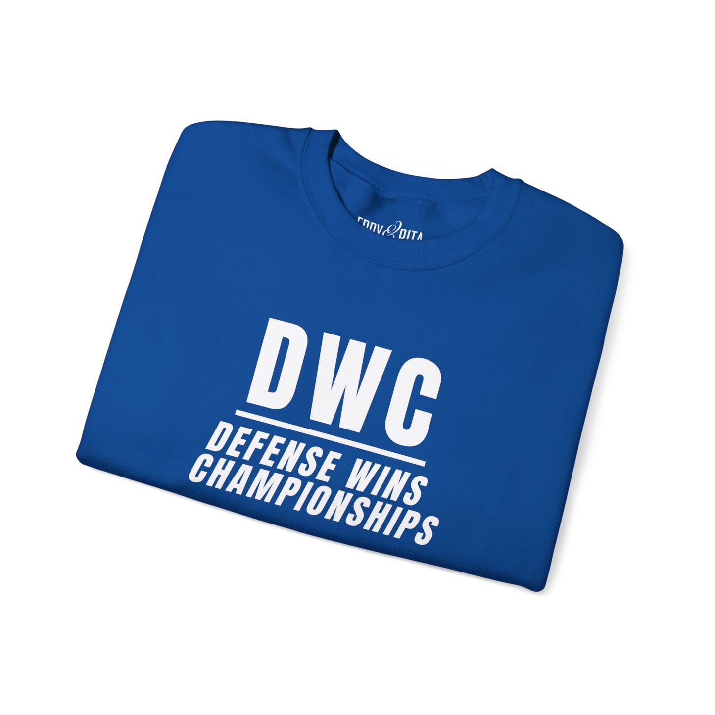 Men's Heavy Sweatshirt – "D W C Defense Wins Championships" Sports-Inspired Graphic Sweatshirt