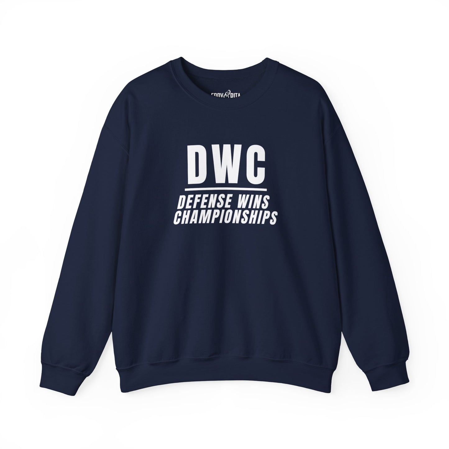 Men's Heavy Sweatshirt – "D W C Defense Wins Championships" Sports-Inspired Graphic Sweatshirt