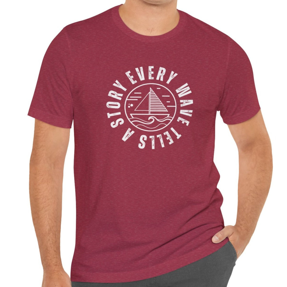 Every Wave Tells a Story Men's Bella Canvas Tee - Coastal Narrative Comfort