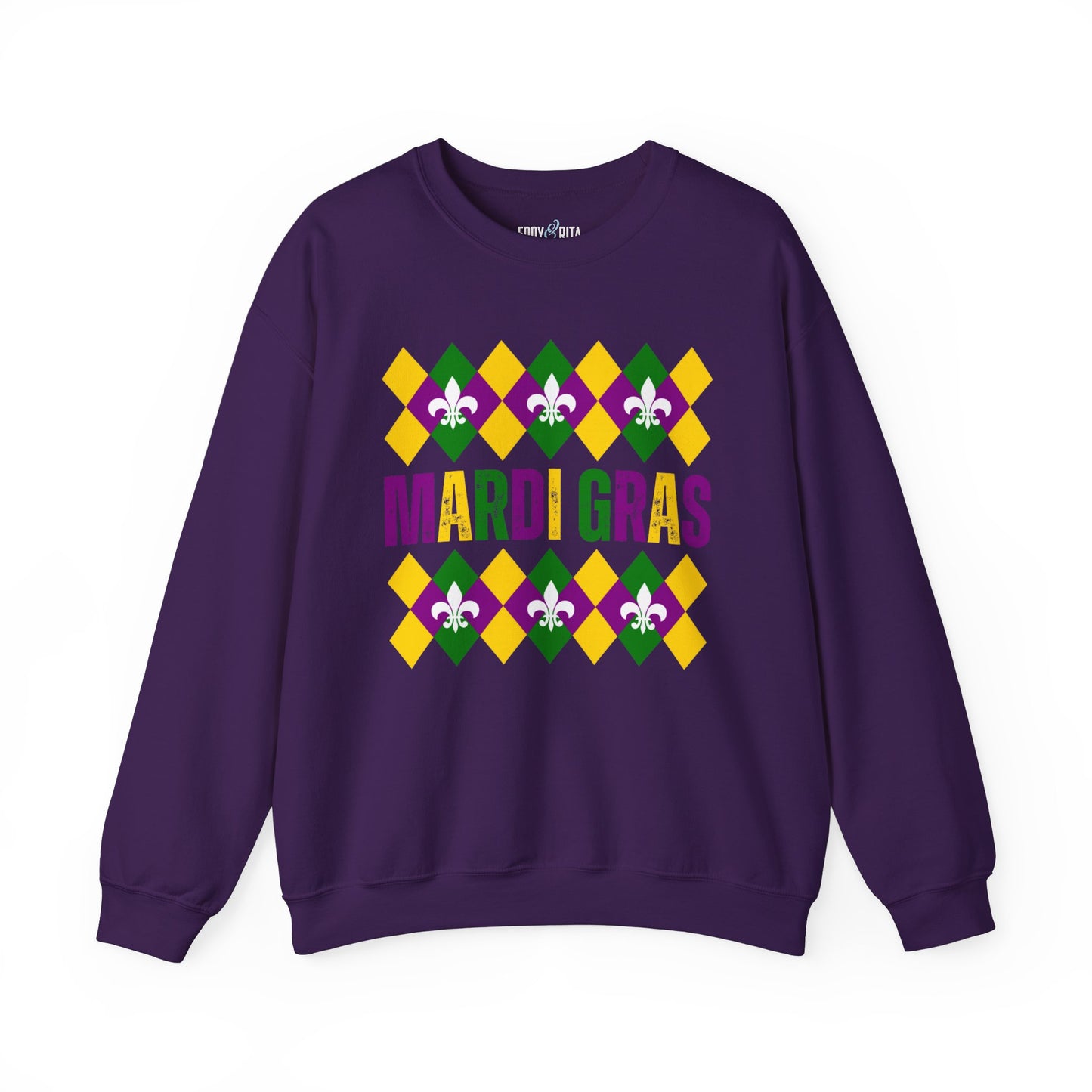 Mardi Gras Fleur-de-Lis Women's Sweatshirt: Festive Comfort with Stylish Elegance - Eddy and Rita