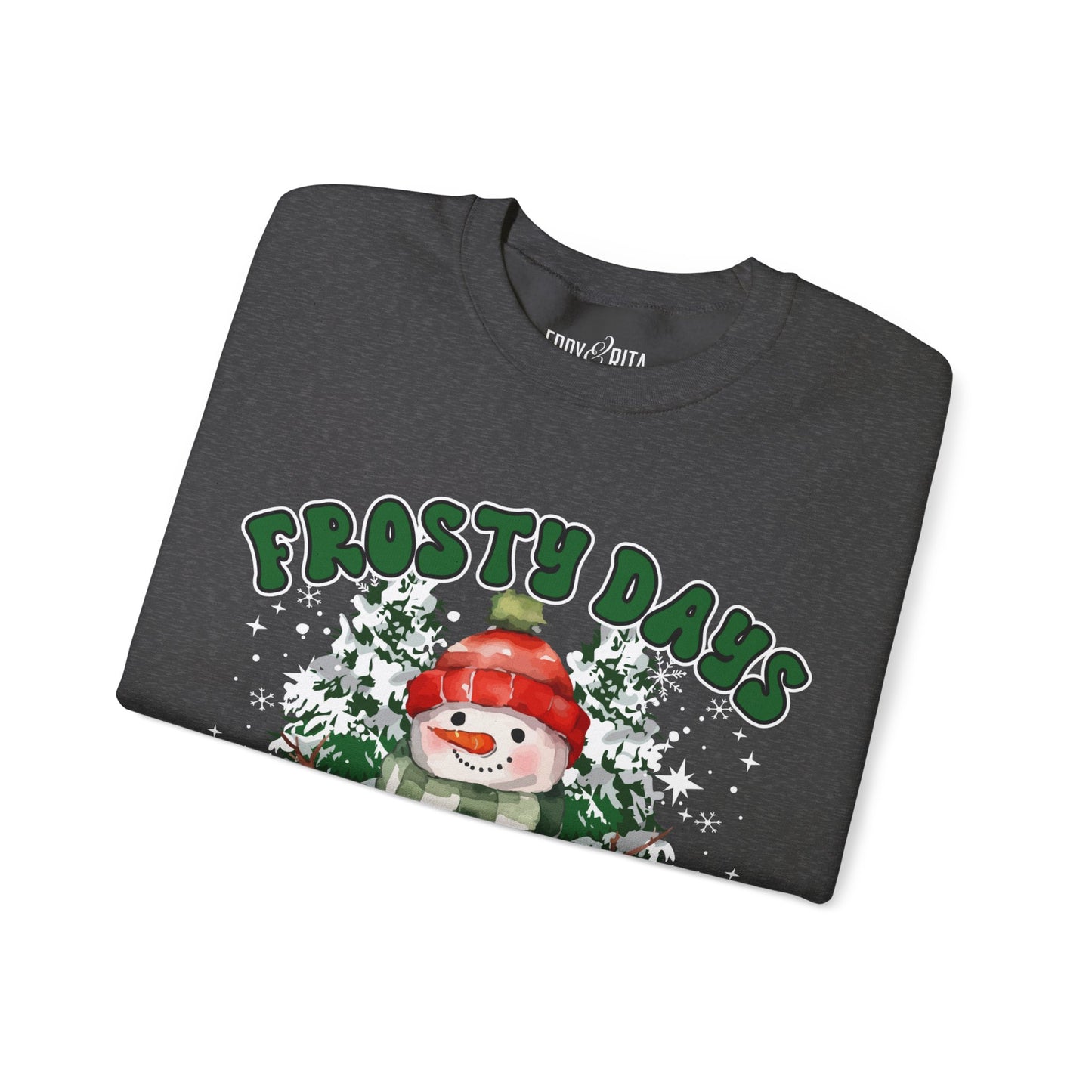 Women’s Frosty Days, Cozy Nights Sweatshirt – Warm Winter Pullover with Snowman Graphic – Heavyweight Crewneck for Cold Weather Comfort