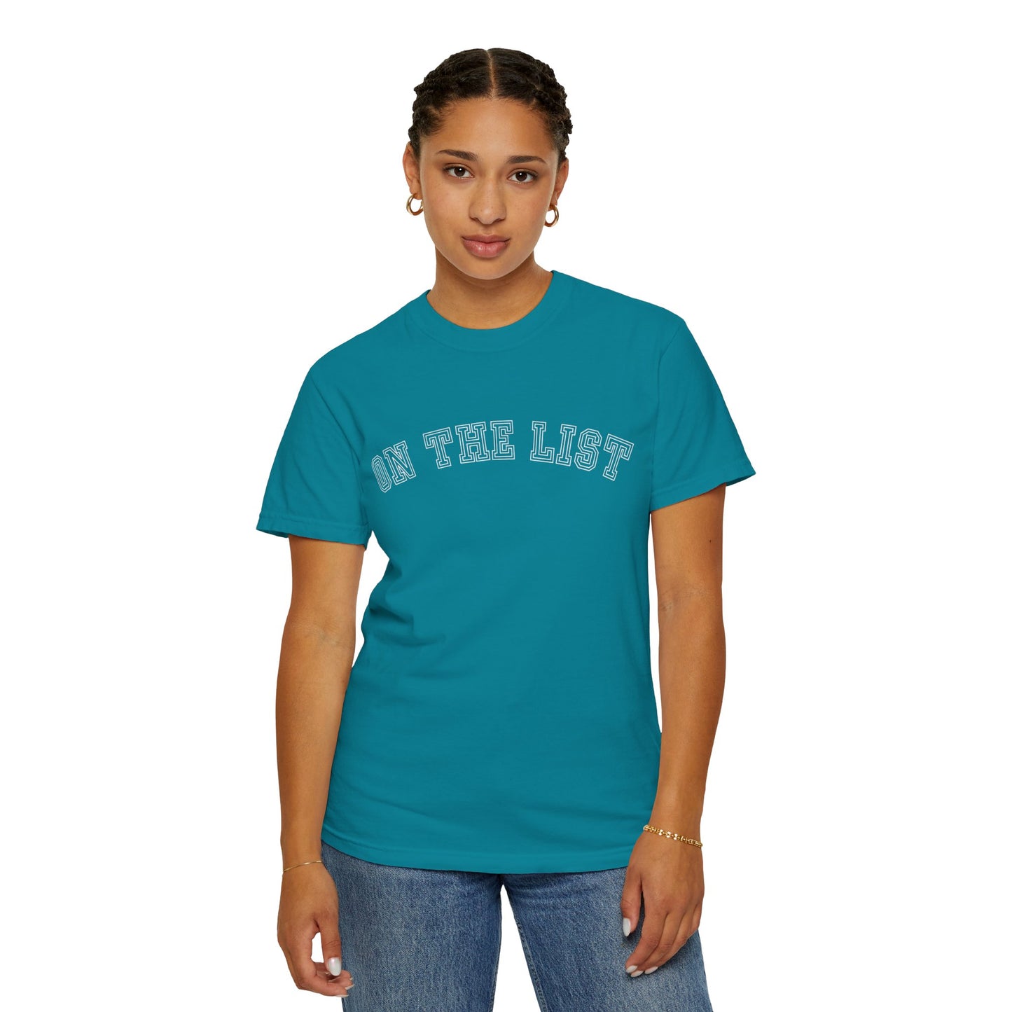 Eddy and Rita Women's Comfort Colors T-Shirt - "On The List" Trendy Graphic Tee for Everyday Style