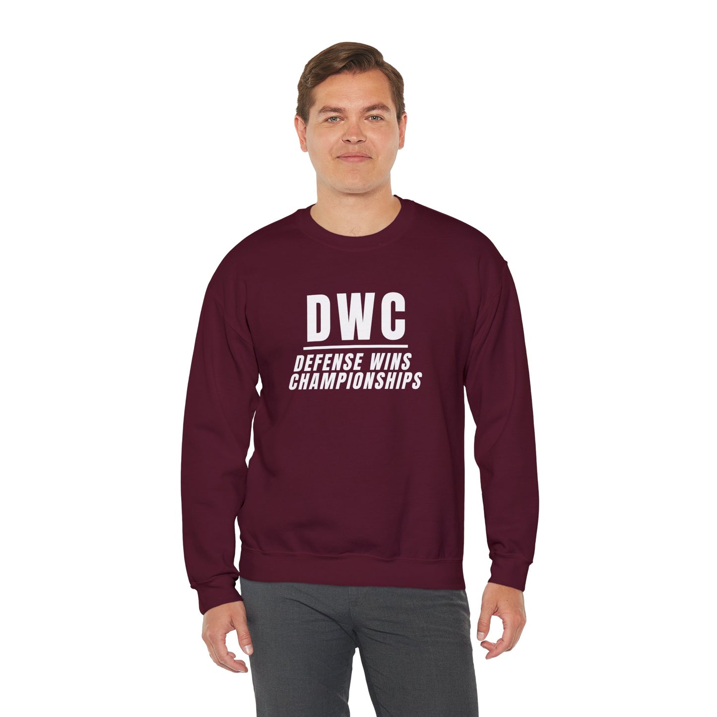 Men's Heavy Sweatshirt – "D W C Defense Wins Championships" Sports-Inspired Graphic Sweatshirt