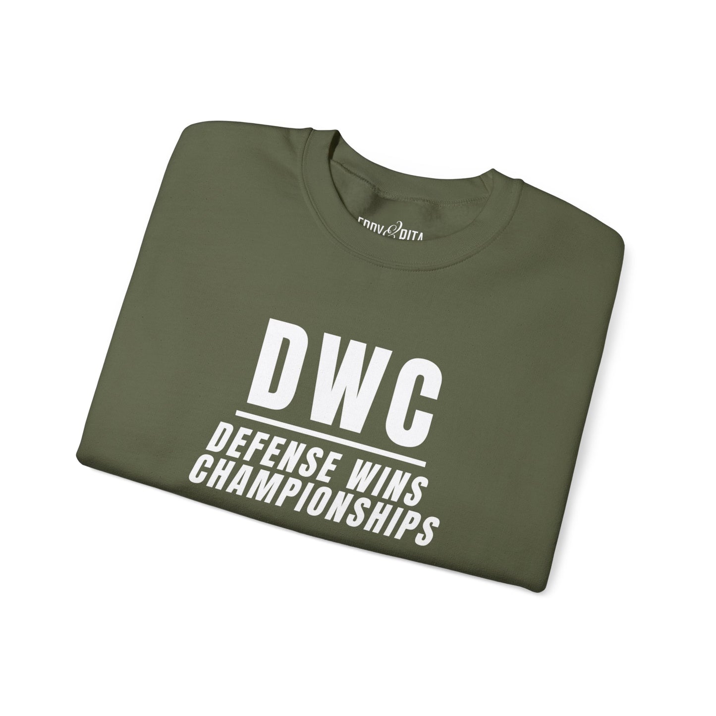 Men's Heavy Sweatshirt – "D W C Defense Wins Championships" Sports-Inspired Graphic Sweatshirt