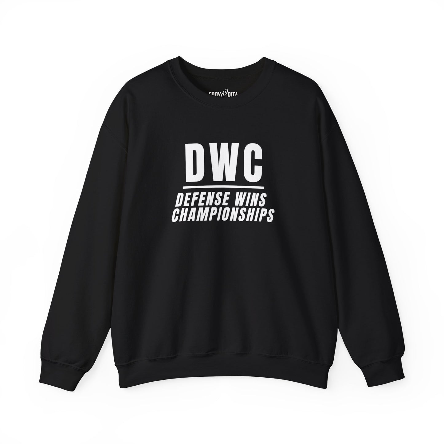 Men's Heavy Sweatshirt – "D W C Defense Wins Championships" Sports-Inspired Graphic Sweatshirt