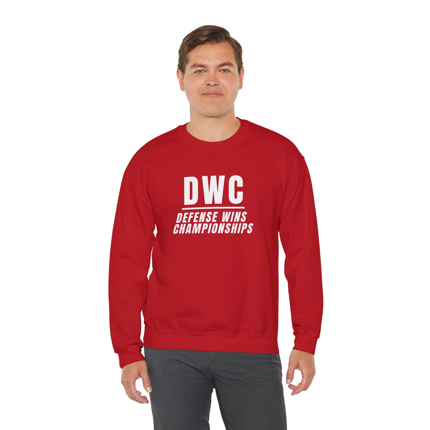 Men's Heavy Sweatshirt – "D W C Defense Wins Championships" Sports-Inspired Graphic Sweatshirt