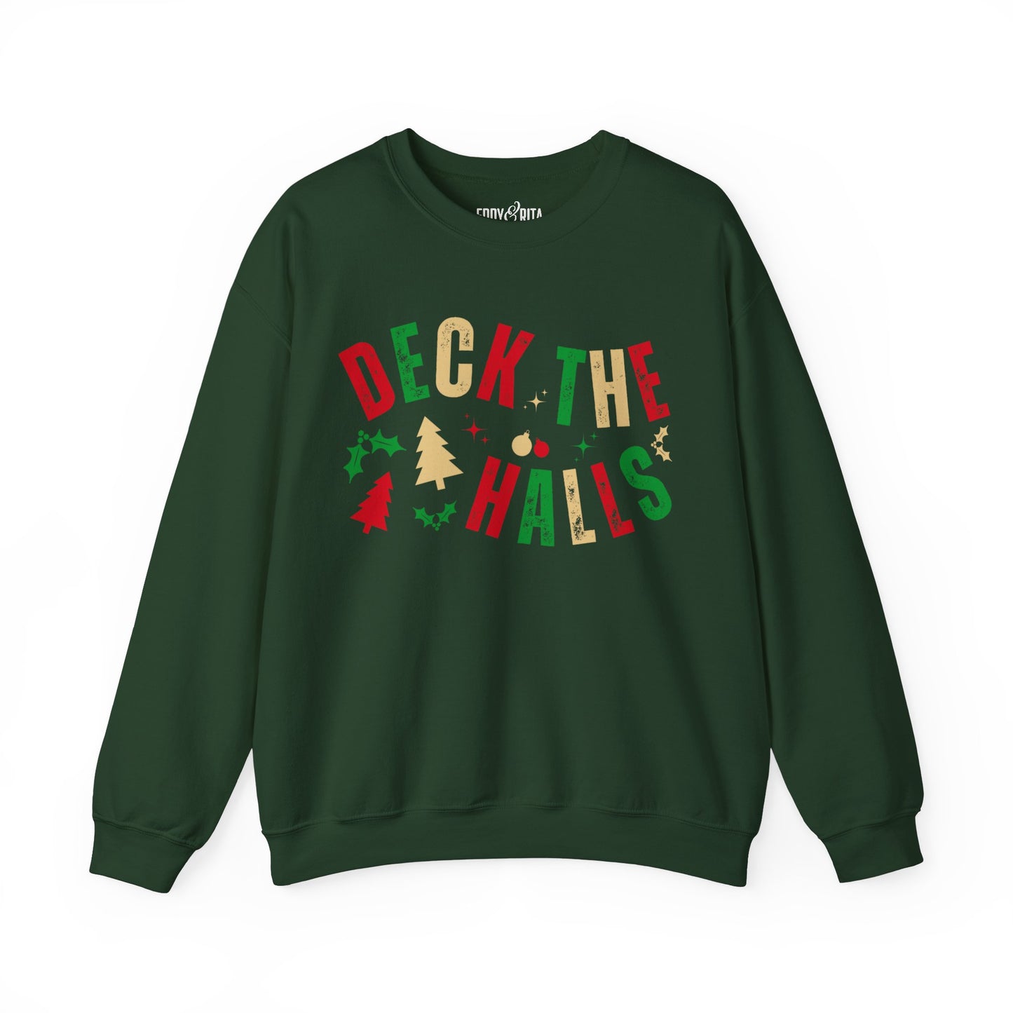 Women's Heavy Sweatshirt – "Deck the Halls" Festive Holiday Graphic Sweatshirt