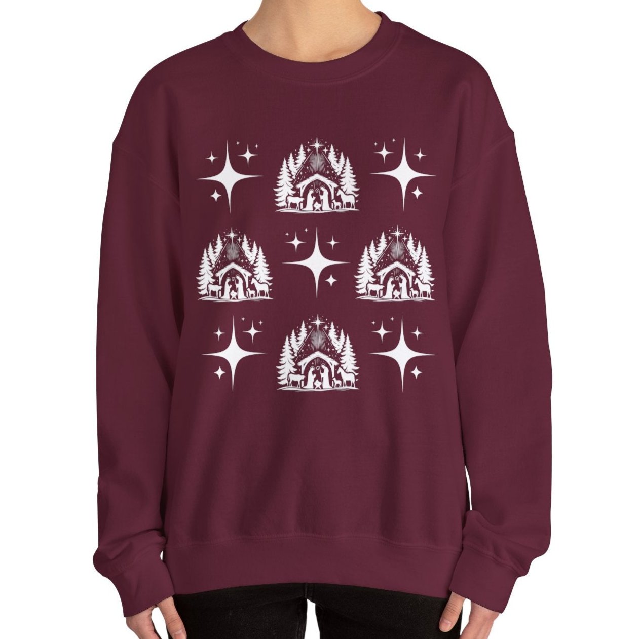 Women's Heavy Sweatshirt – "Christmas Nativity" Faith-Inspired Holiday Graphic Sweatshirt