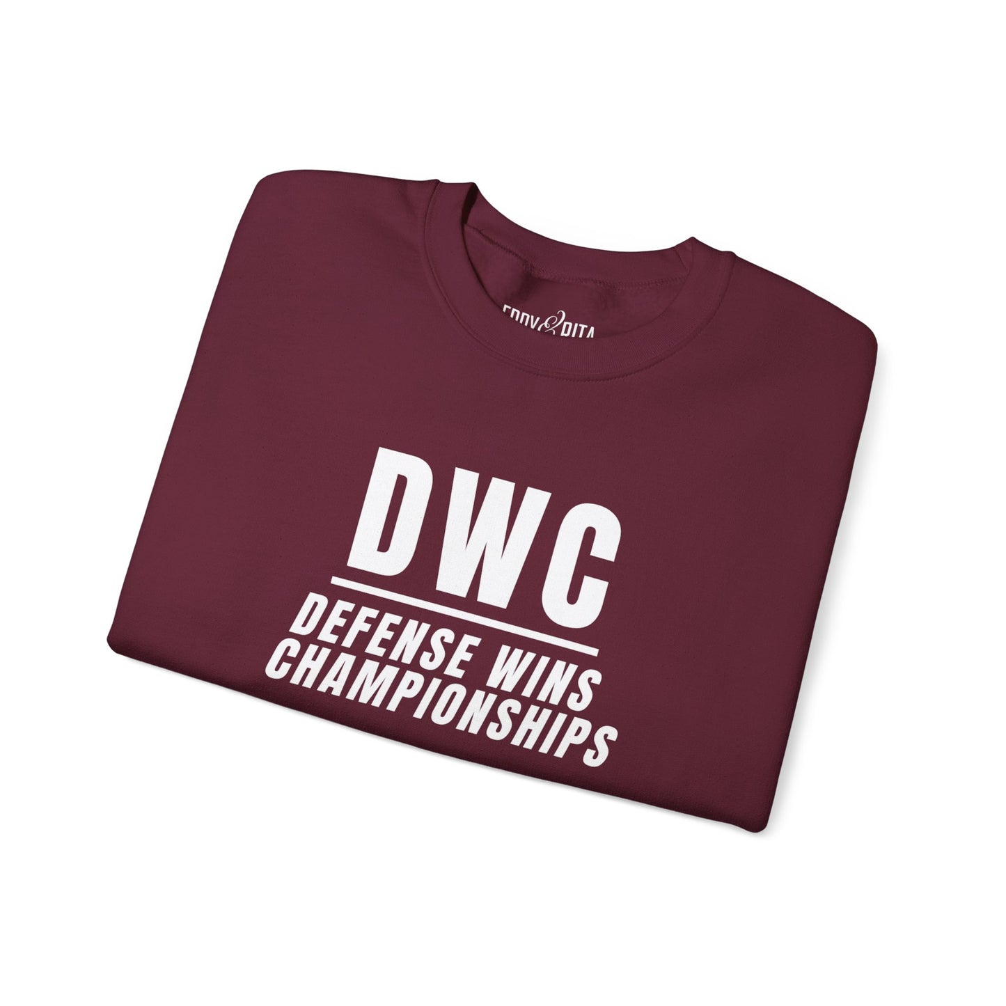 Men's Heavy Sweatshirt – "D W C Defense Wins Championships" Sports-Inspired Graphic Sweatshirt