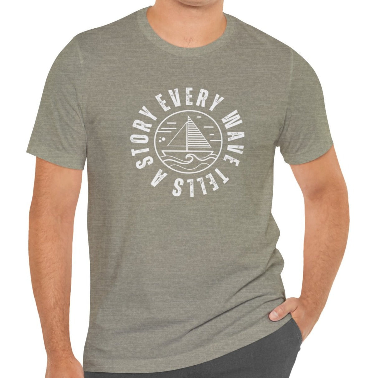 Every Wave Tells a Story Men's Bella Canvas Tee - Coastal Narrative Comfort