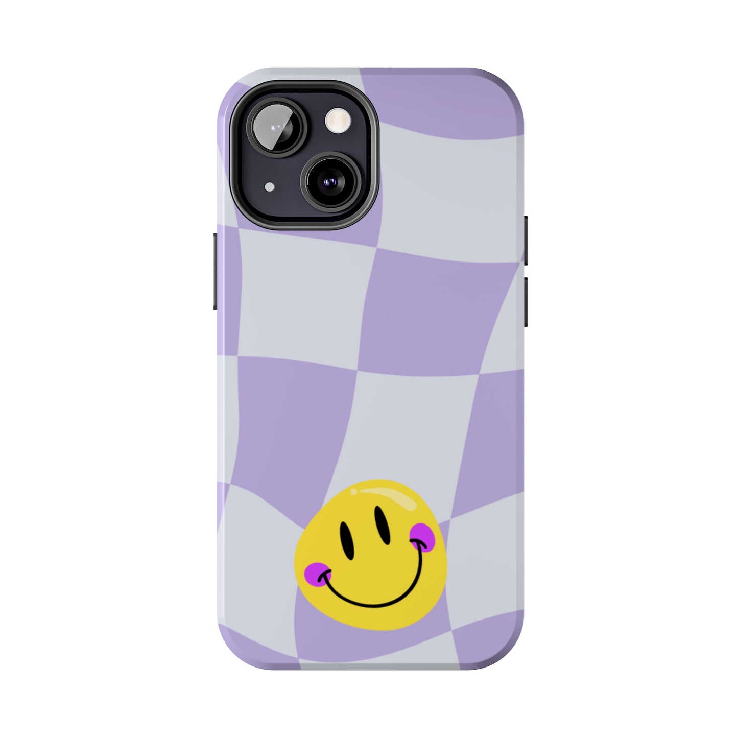 Light Purple Checked Smiley Face Cell Phone Case - Cheerful and Stylish Protective Cover