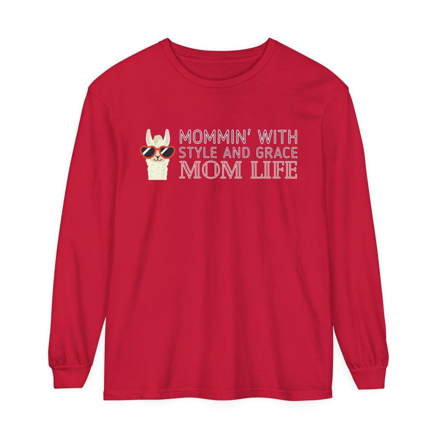 Comfort Colors Garment-Dyed Long Sleeve T-Shirt - 'Mommin with Style and Grace: Mom Life' Llama Graphic Tee