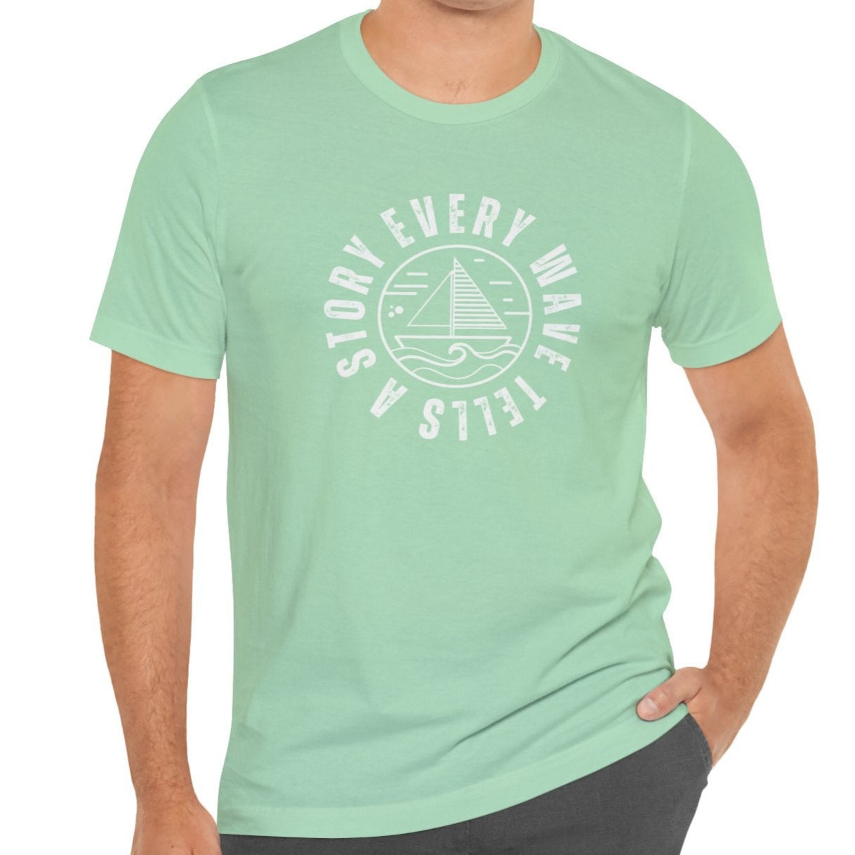 Every Wave Tells a Story Men's Bella Canvas Tee - Coastal Narrative Comfort