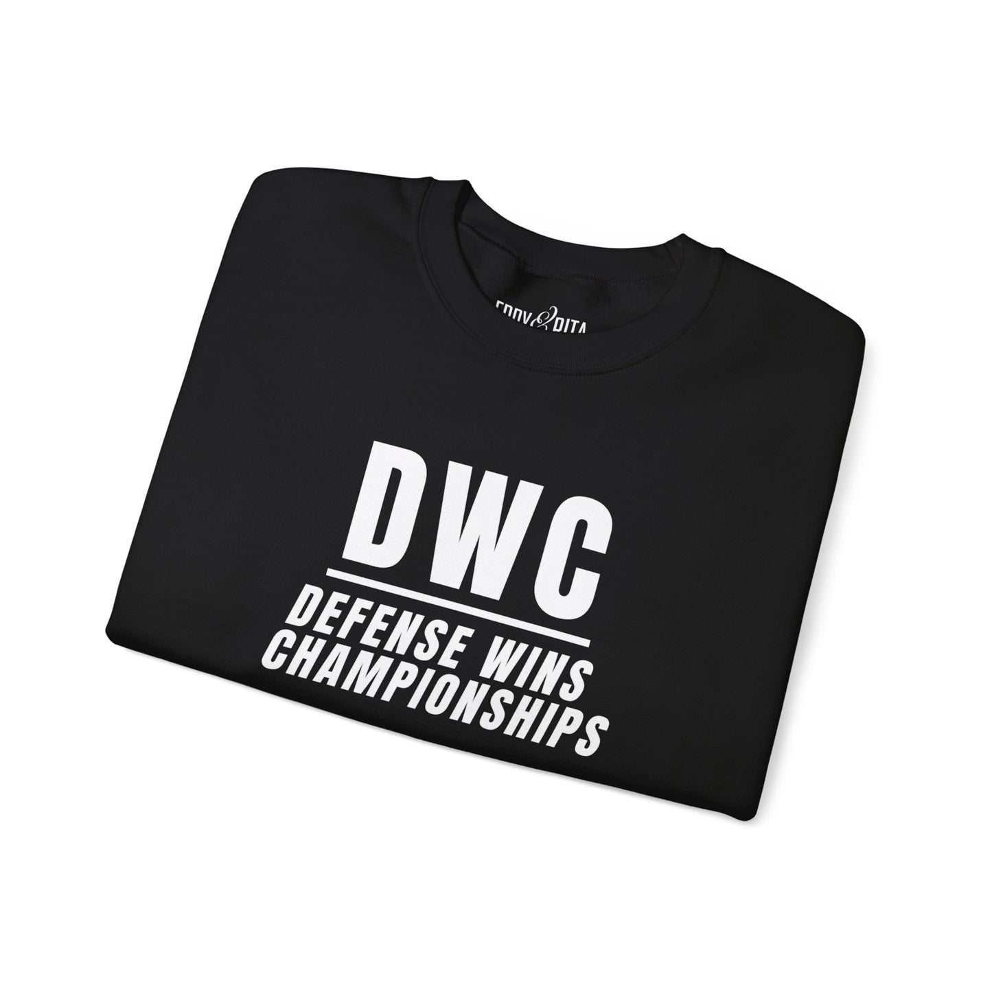 Men's Heavy Sweatshirt – "D W C Defense Wins Championships" Sports-Inspired Graphic Sweatshirt