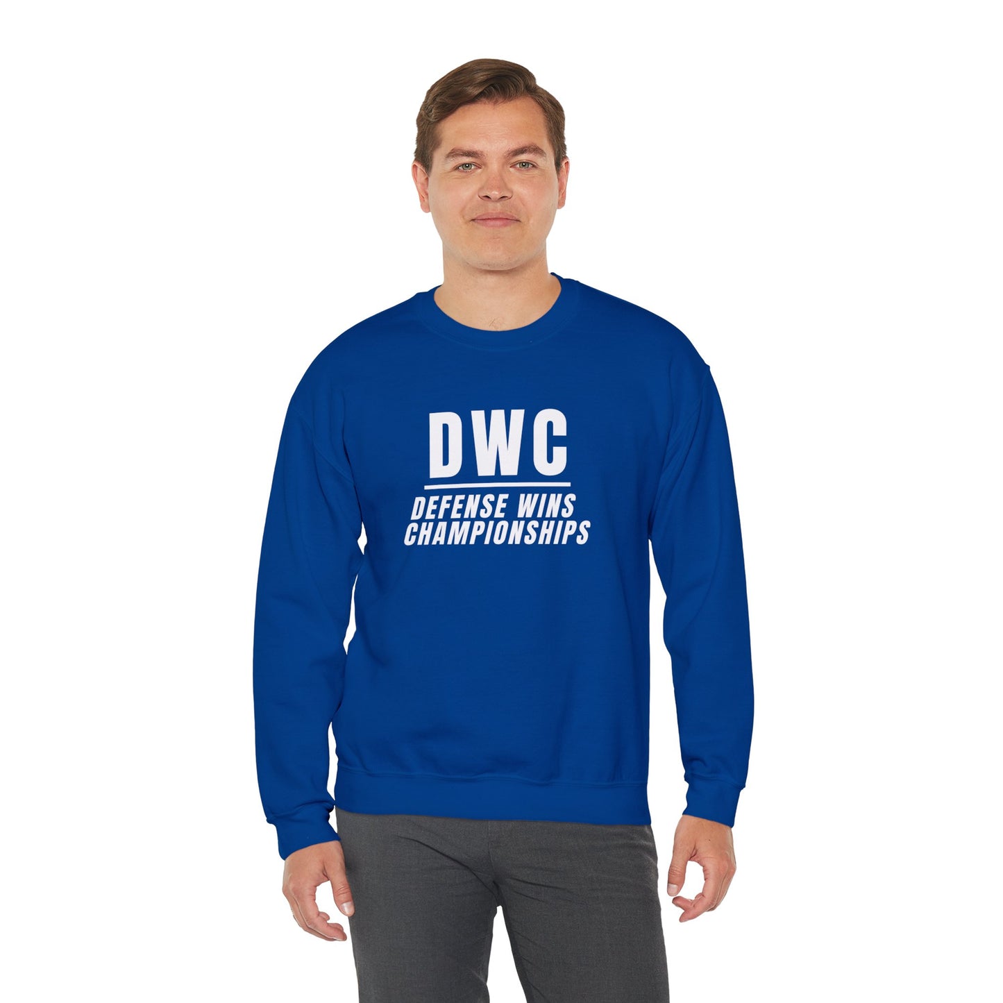 Men's Heavy Sweatshirt – "D W C Defense Wins Championships" Sports-Inspired Graphic Sweatshirt