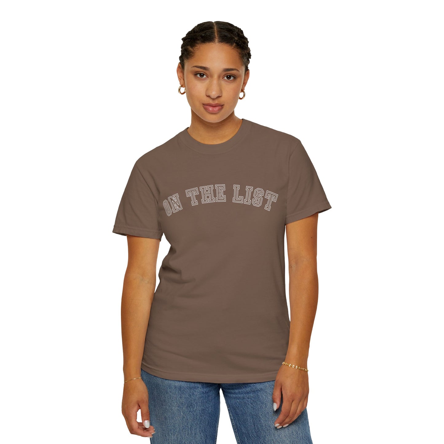 Eddy and Rita Women's Comfort Colors T-Shirt - "On The List" Trendy Graphic Tee for Everyday Style
