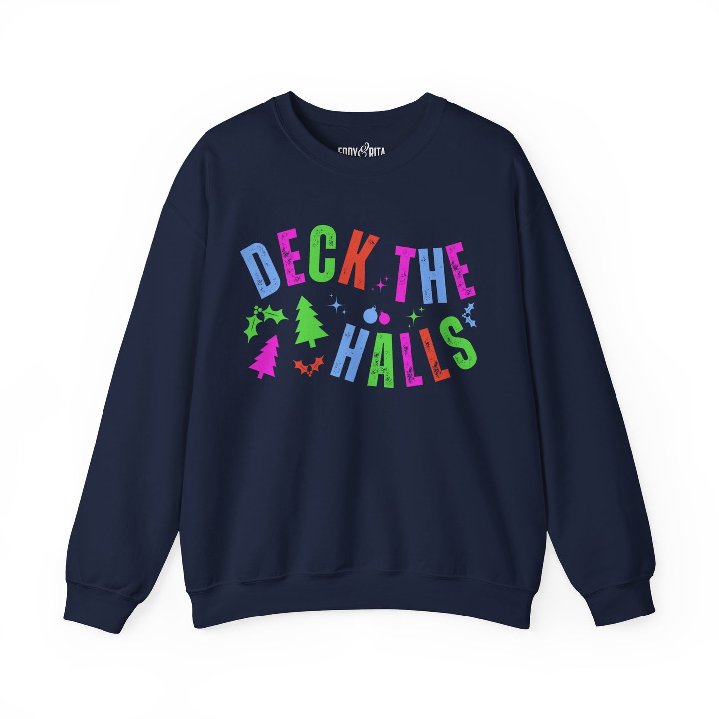 Women's Heavy Sweatshirt – "Deck the Halls" Festive Holiday Graphic Sweatshirt