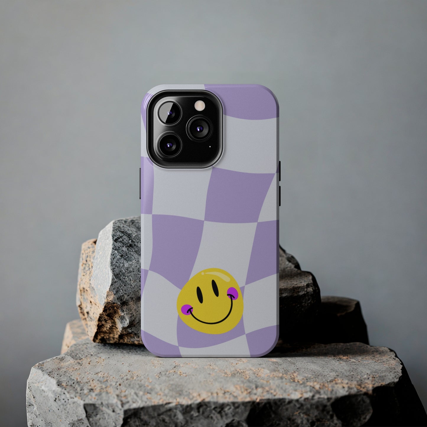 Light Purple Checked Smiley Face Cell Phone Case - Cheerful and Stylish Protective Cover