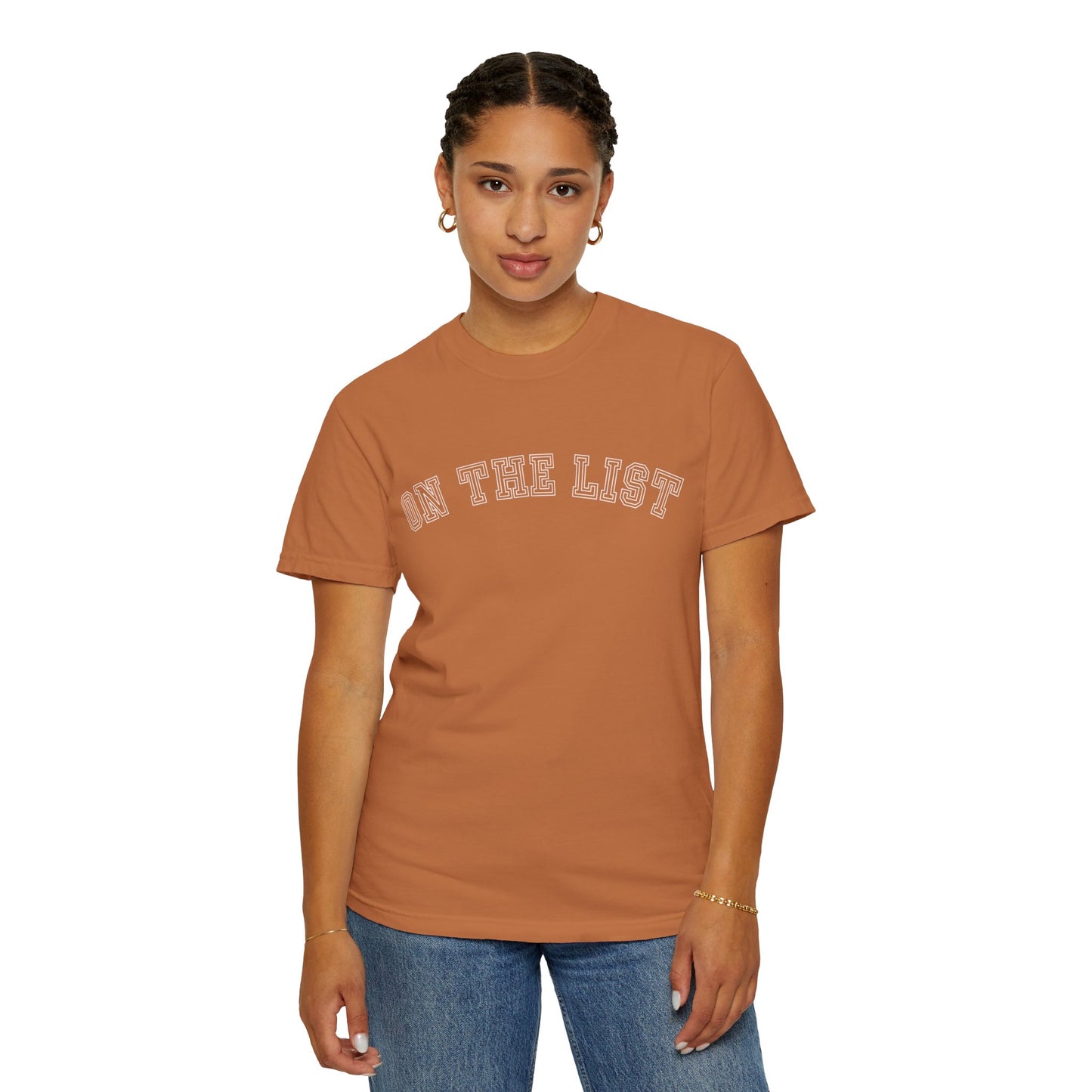 Eddy and Rita Women's Comfort Colors T-Shirt - "On The List" Trendy Graphic Tee for Everyday Style