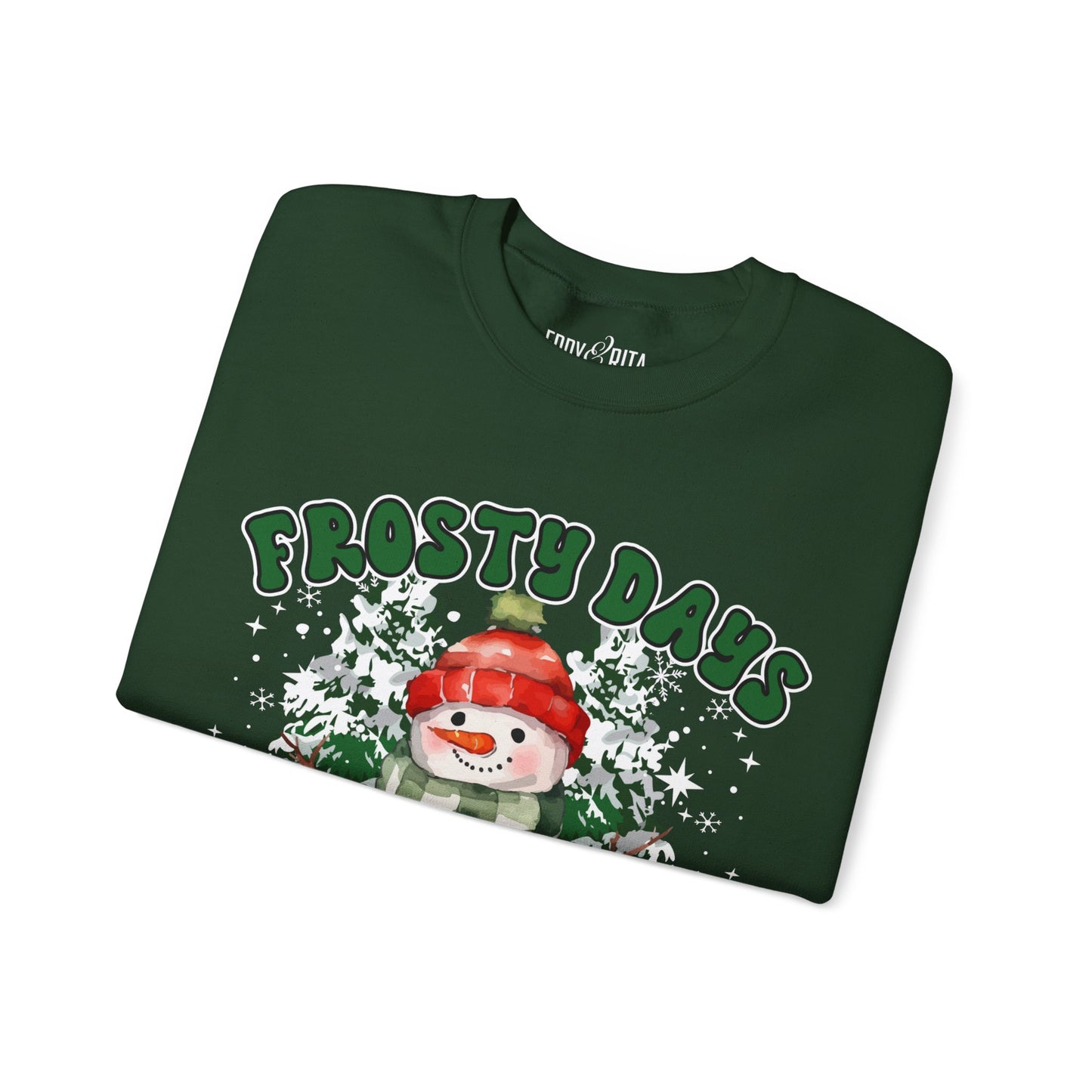 Women’s Frosty Days, Cozy Nights Sweatshirt – Warm Winter Pullover with Snowman Graphic – Heavyweight Crewneck for Cold Weather Comfort