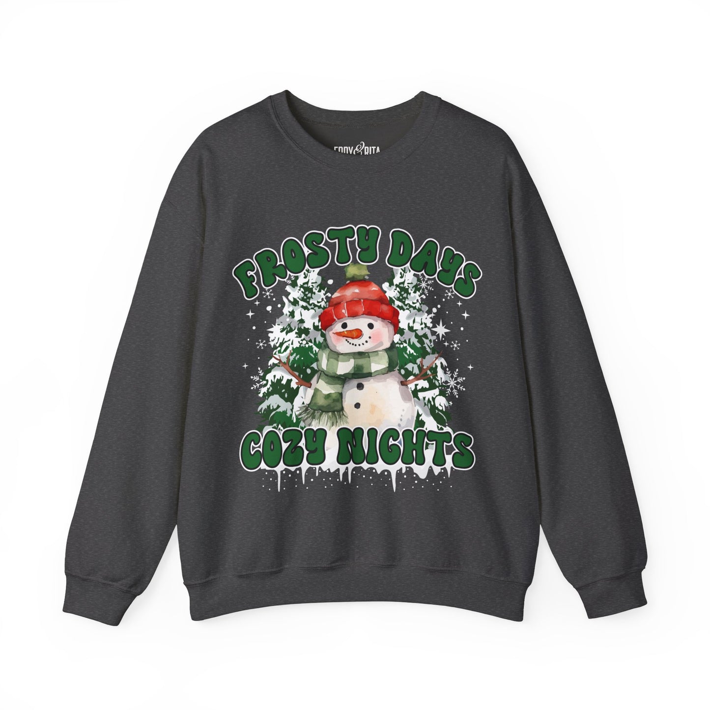Women’s Frosty Days, Cozy Nights Sweatshirt – Warm Winter Pullover with Snowman Graphic – Heavyweight Crewneck for Cold Weather Comfort