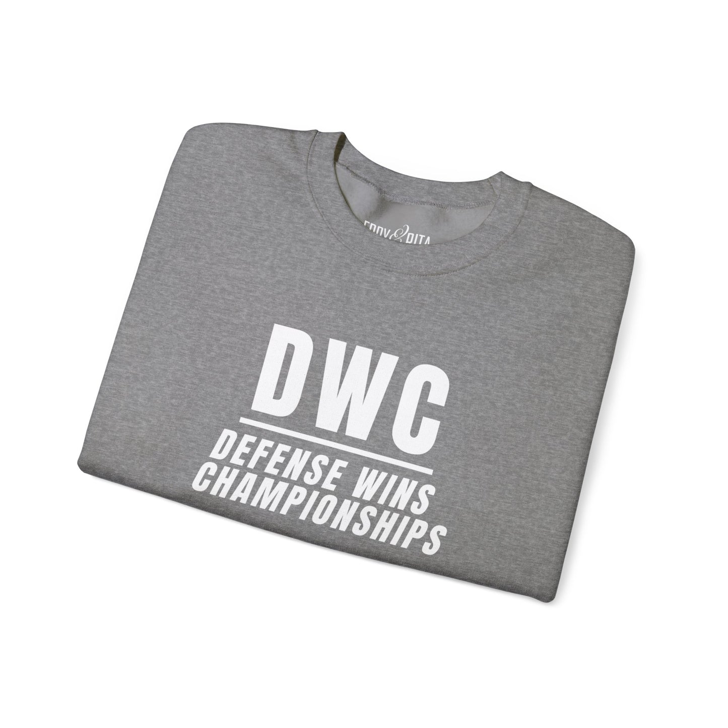 Men's Heavy Sweatshirt – "D W C Defense Wins Championships" Sports-Inspired Graphic Sweatshirt