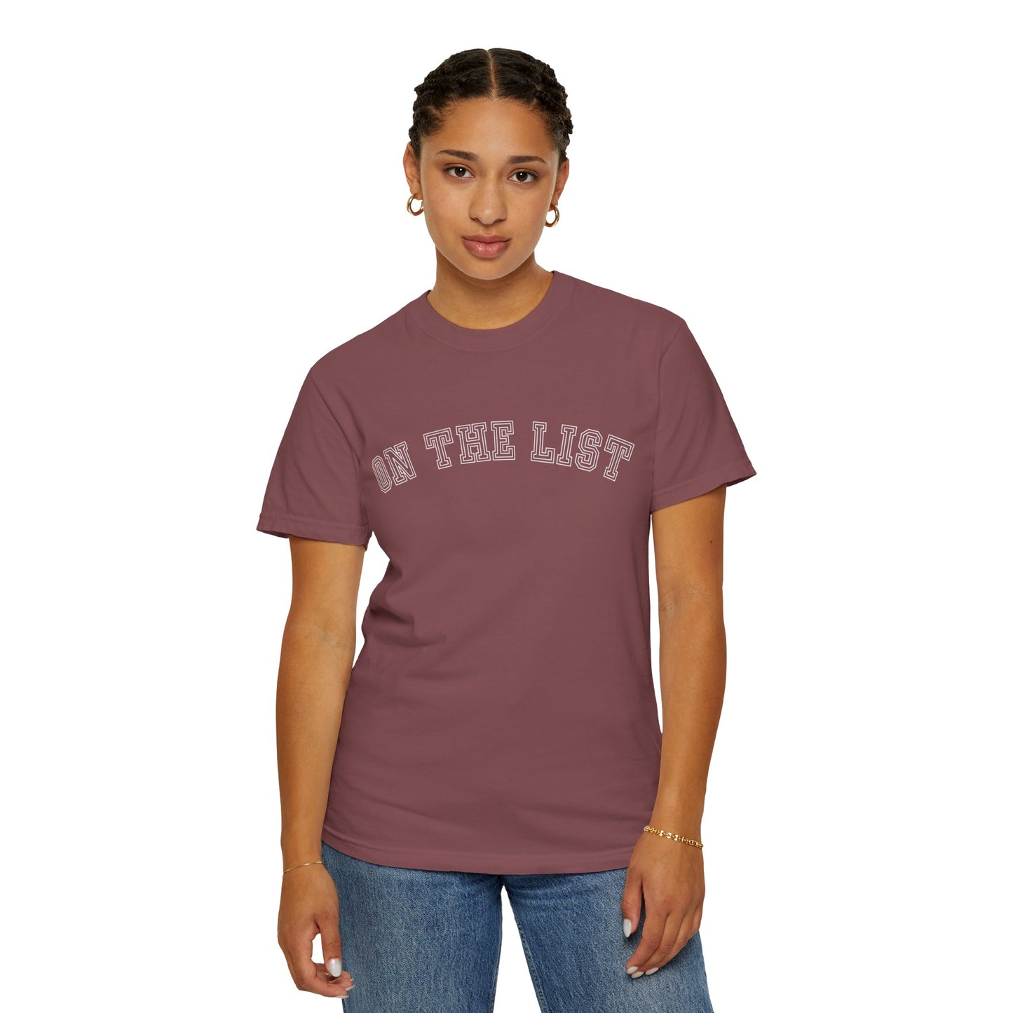 Eddy and Rita Women's Comfort Colors T-Shirt - "On The List" Trendy Graphic Tee for Everyday Style