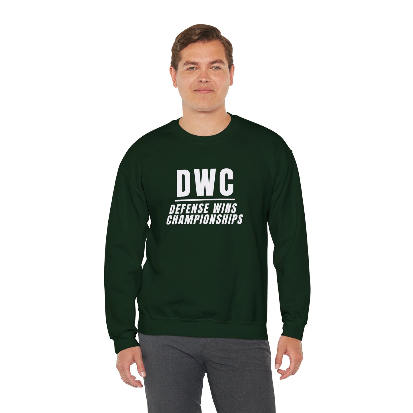 Men's Heavy Sweatshirt – "D W C Defense Wins Championships" Sports-Inspired Graphic Sweatshirt