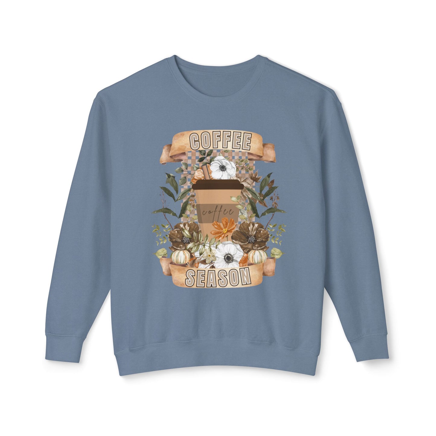 Women's Lightweight Comfort Colors Sweatshirt – "Coffee Season" Cozy Fall Graphic Sweatshirt