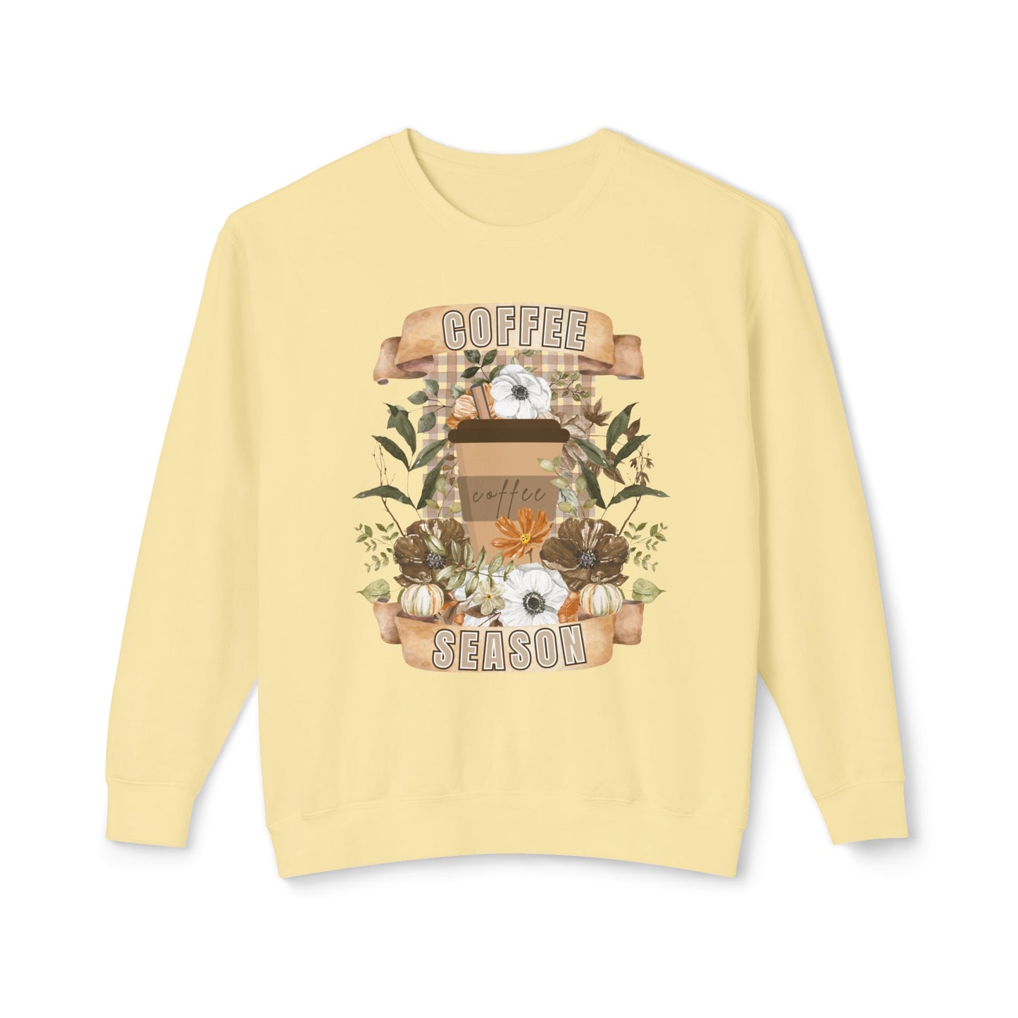 Women's Lightweight Comfort Colors Sweatshirt – "Coffee Season" Cozy Fall Graphic Sweatshirt