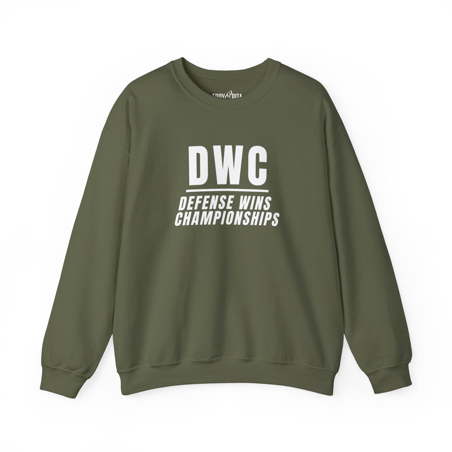 Men's Heavy Sweatshirt – "D W C Defense Wins Championships" Sports-Inspired Graphic Sweatshirt