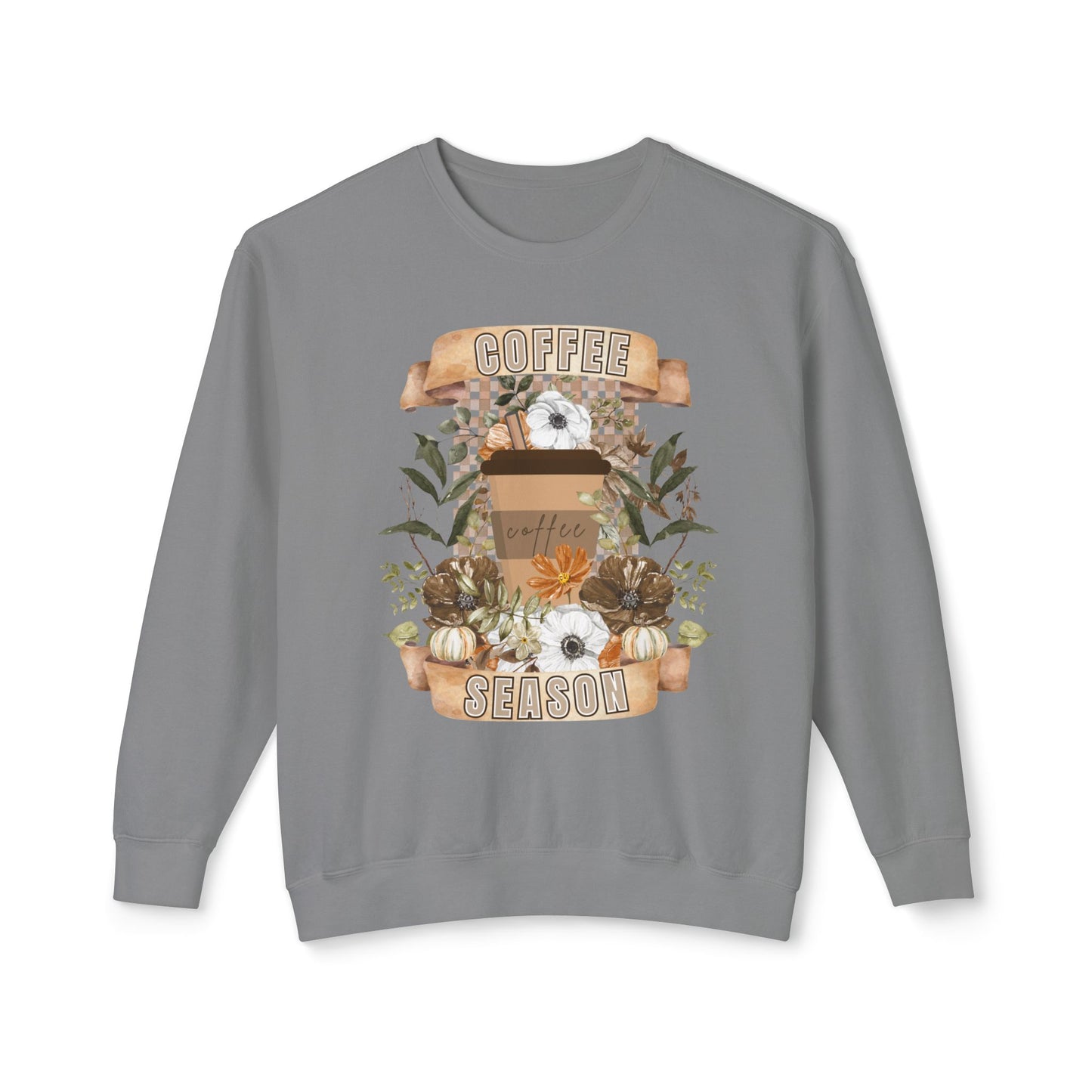 Women's Lightweight Comfort Colors Sweatshirt – "Coffee Season" Cozy Fall Graphic Sweatshirt