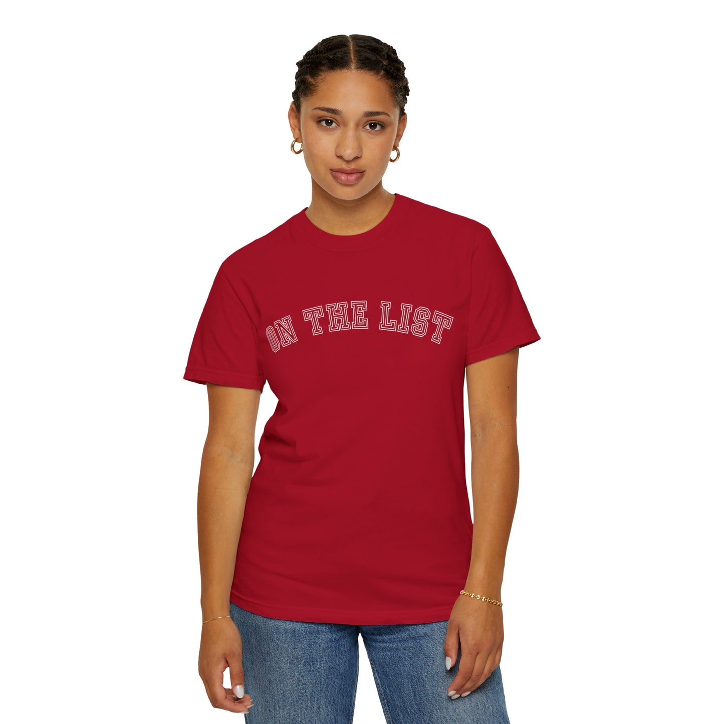 Eddy and Rita Women's Comfort Colors T-Shirt - "On The List" Trendy Graphic Tee for Everyday Style