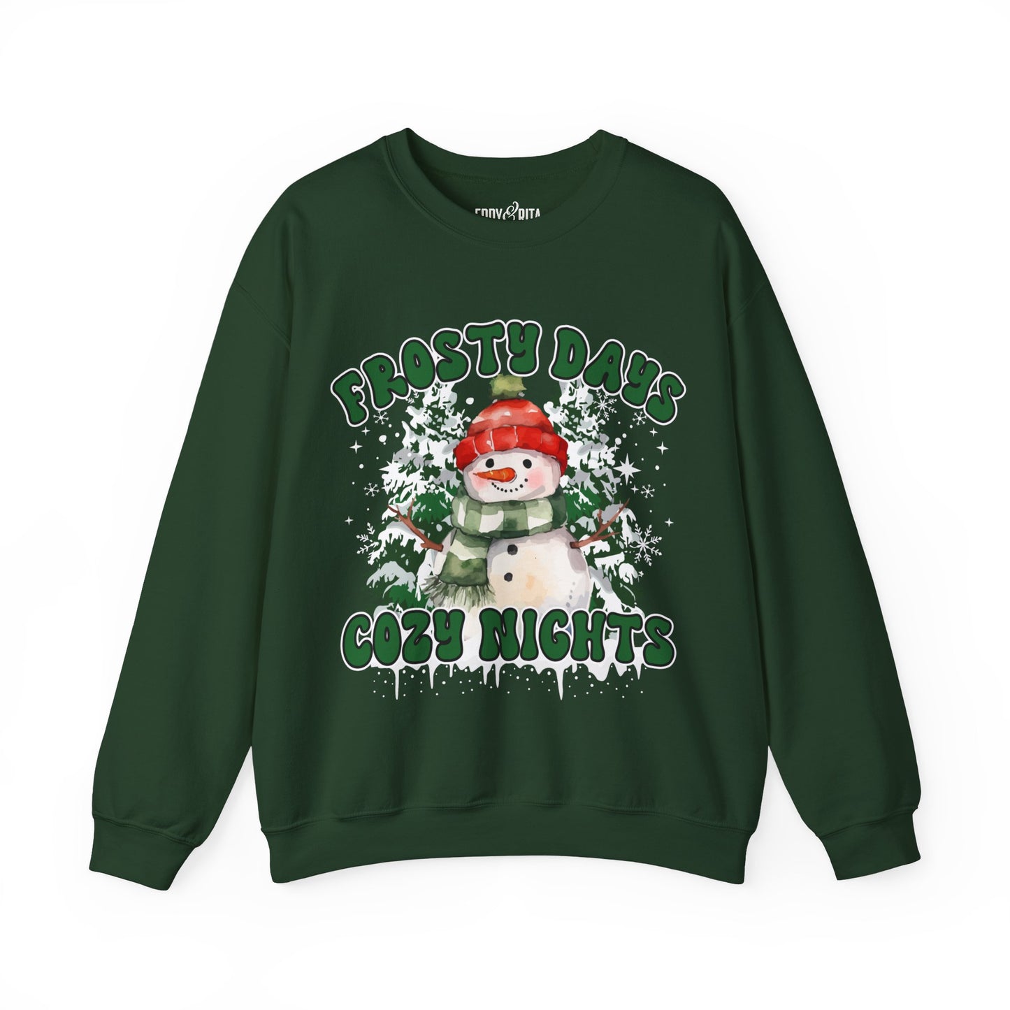 Women’s Frosty Days, Cozy Nights Sweatshirt – Warm Winter Pullover with Snowman Graphic – Heavyweight Crewneck for Cold Weather Comfort