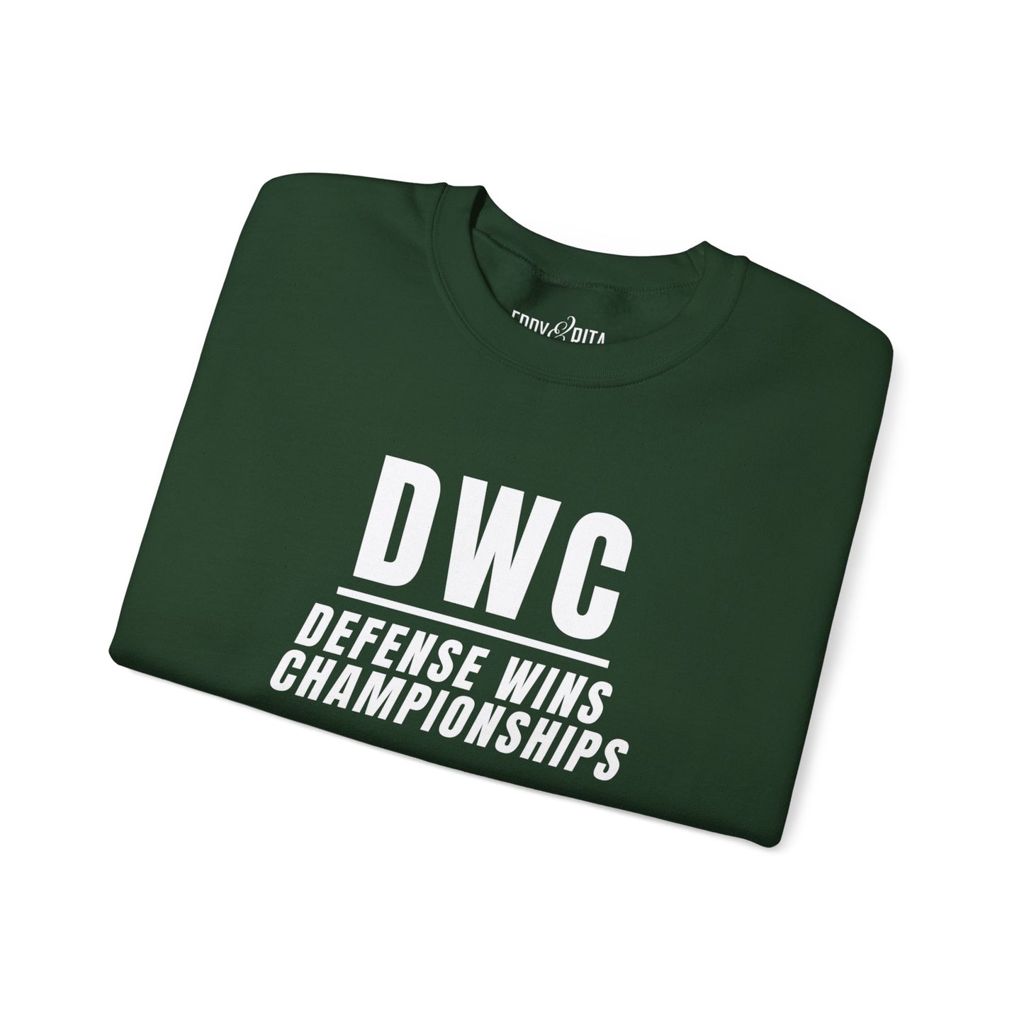 Men's Heavy Sweatshirt – "D W C Defense Wins Championships" Sports-Inspired Graphic Sweatshirt