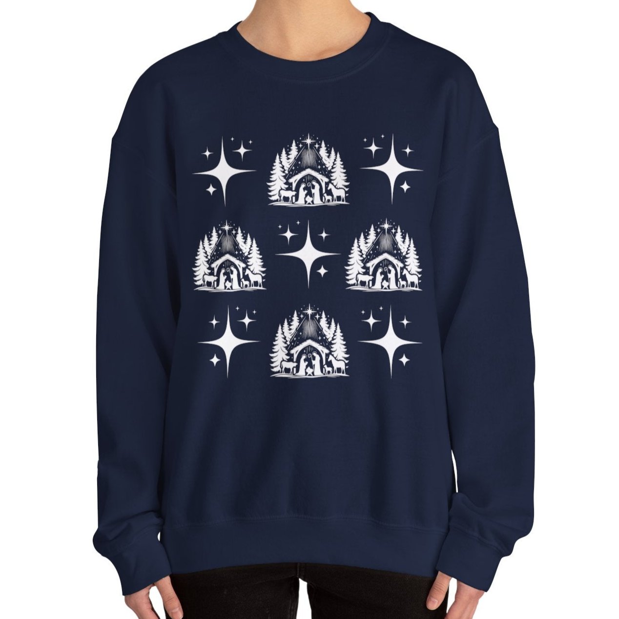 Women's Heavy Sweatshirt – "Christmas Nativity" Faith-Inspired Holiday Graphic Sweatshirt