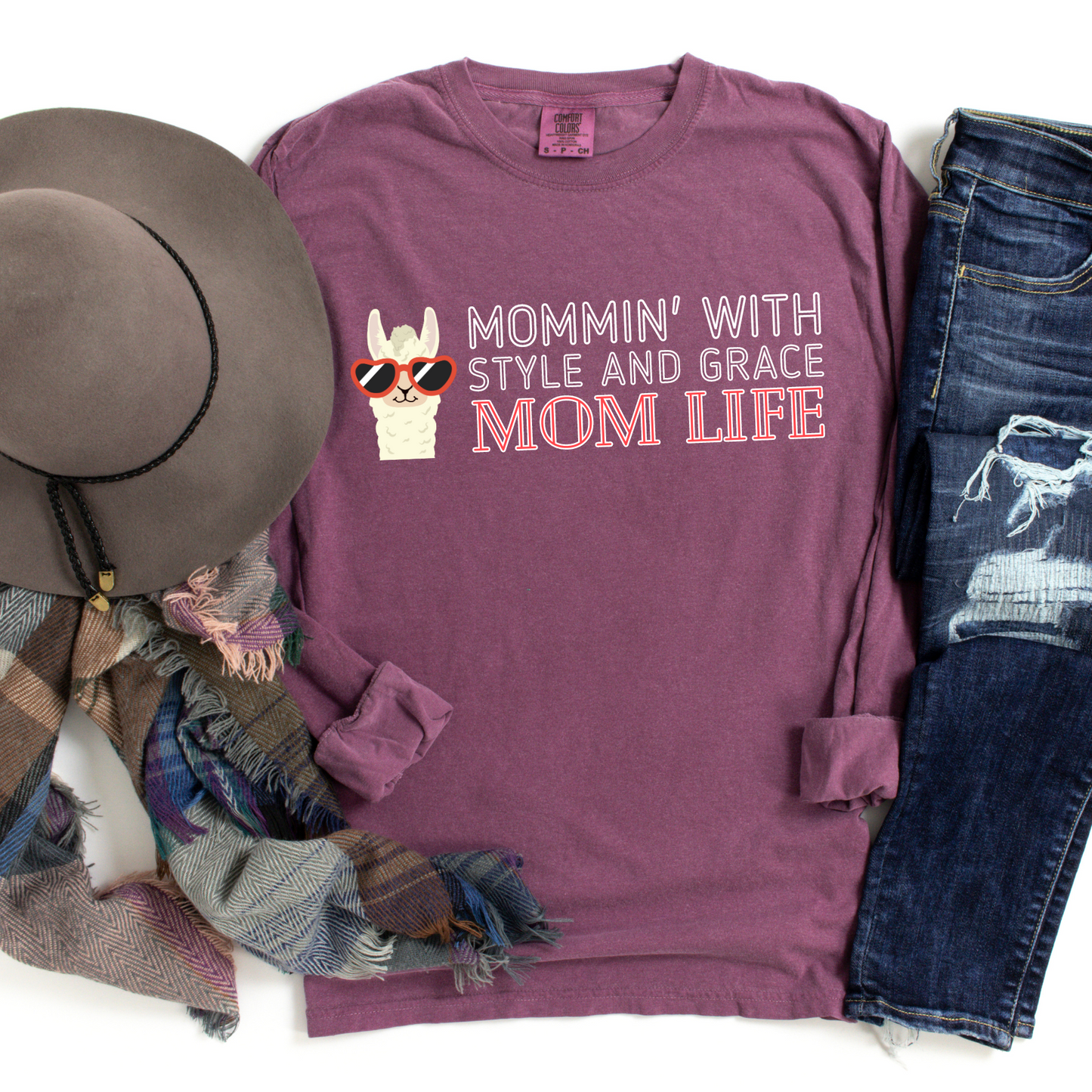 Comfort Colors 'Mommin with Style and Grace: Mom Life' Llama Graphic Tee - Eddy and Rita