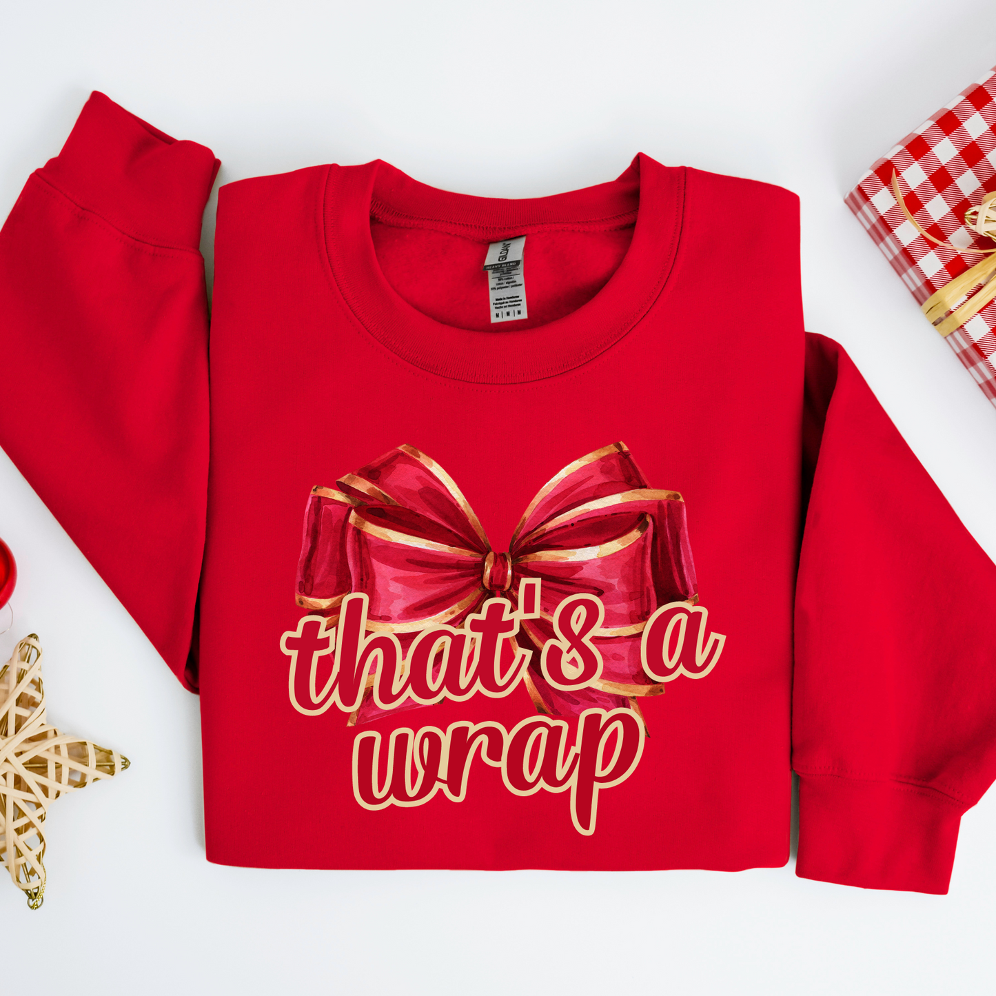 That's a Wrap: Red & Gold Christmas Bow Women's Sweatshirt - Eddy and Rita