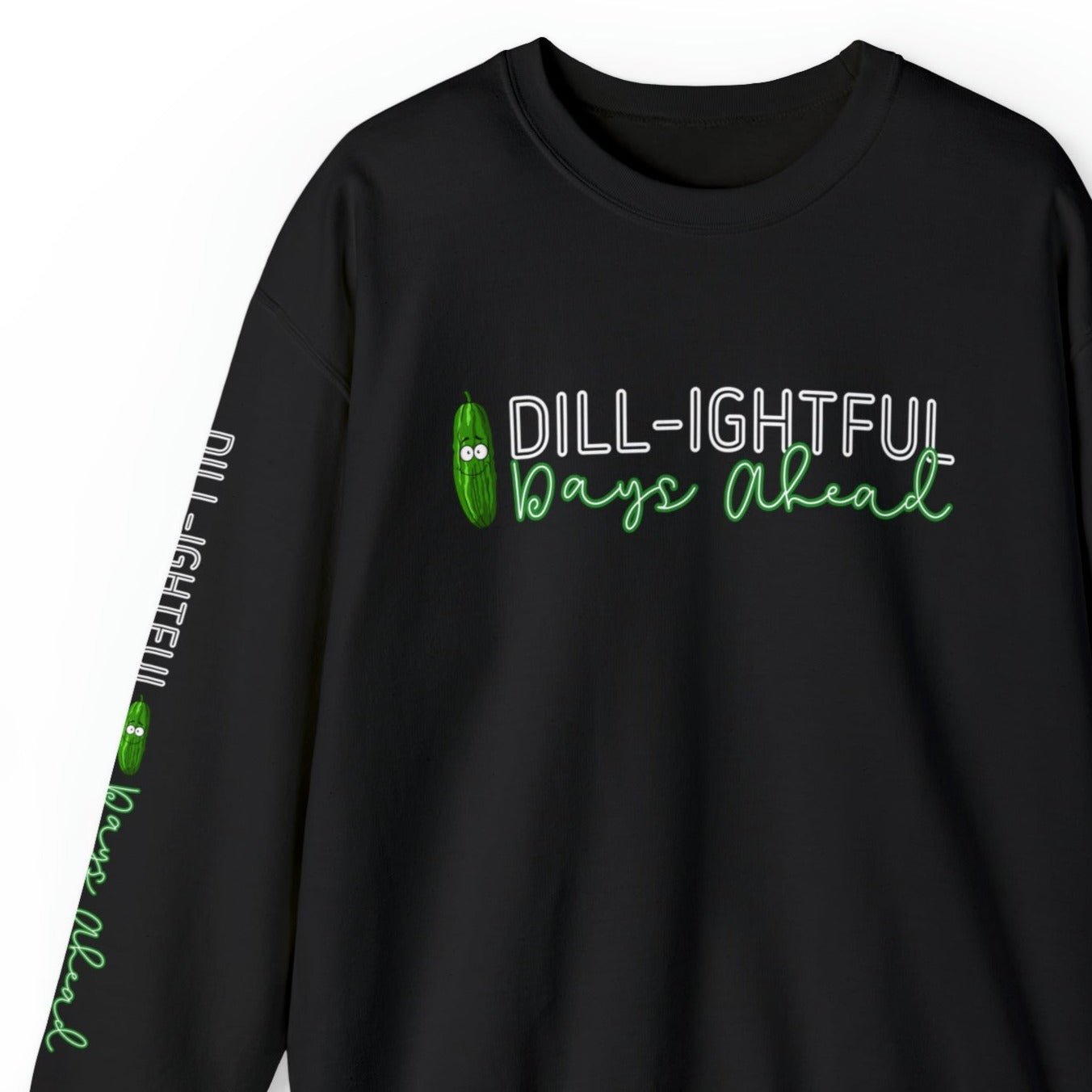 Dill-lightful Days Ahead Women's Sweatshirt: Pickle Print with Unique Arm Detail - Eddy and Rita