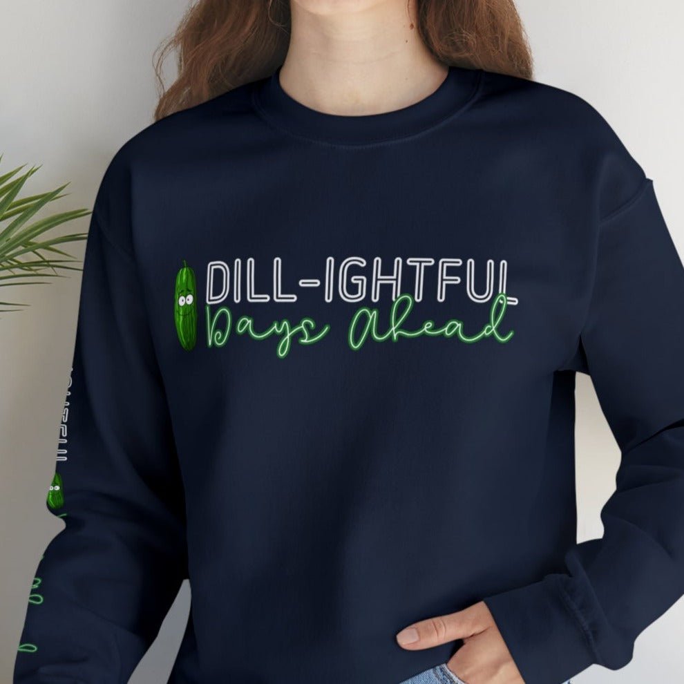 Dill-lightful Days Ahead Women's Sweatshirt: Pickle Print with Unique Arm Detail - Eddy and Rita