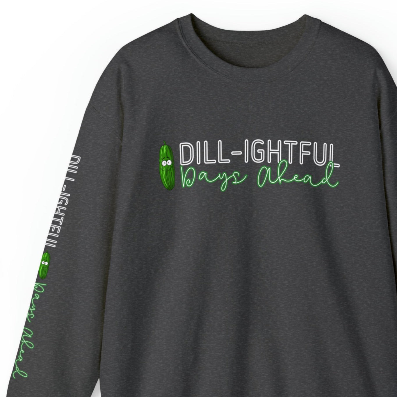 Dill-lightful Days Ahead Women's Sweatshirt: Pickle Print with Unique Arm Detail - Eddy and Rita