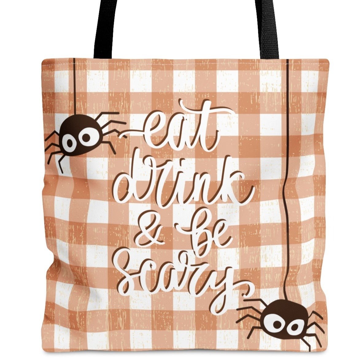 Eat, Drink, and Be Scary Large Tote - Halloween Spider Checkered Bag - Eddy and Rita