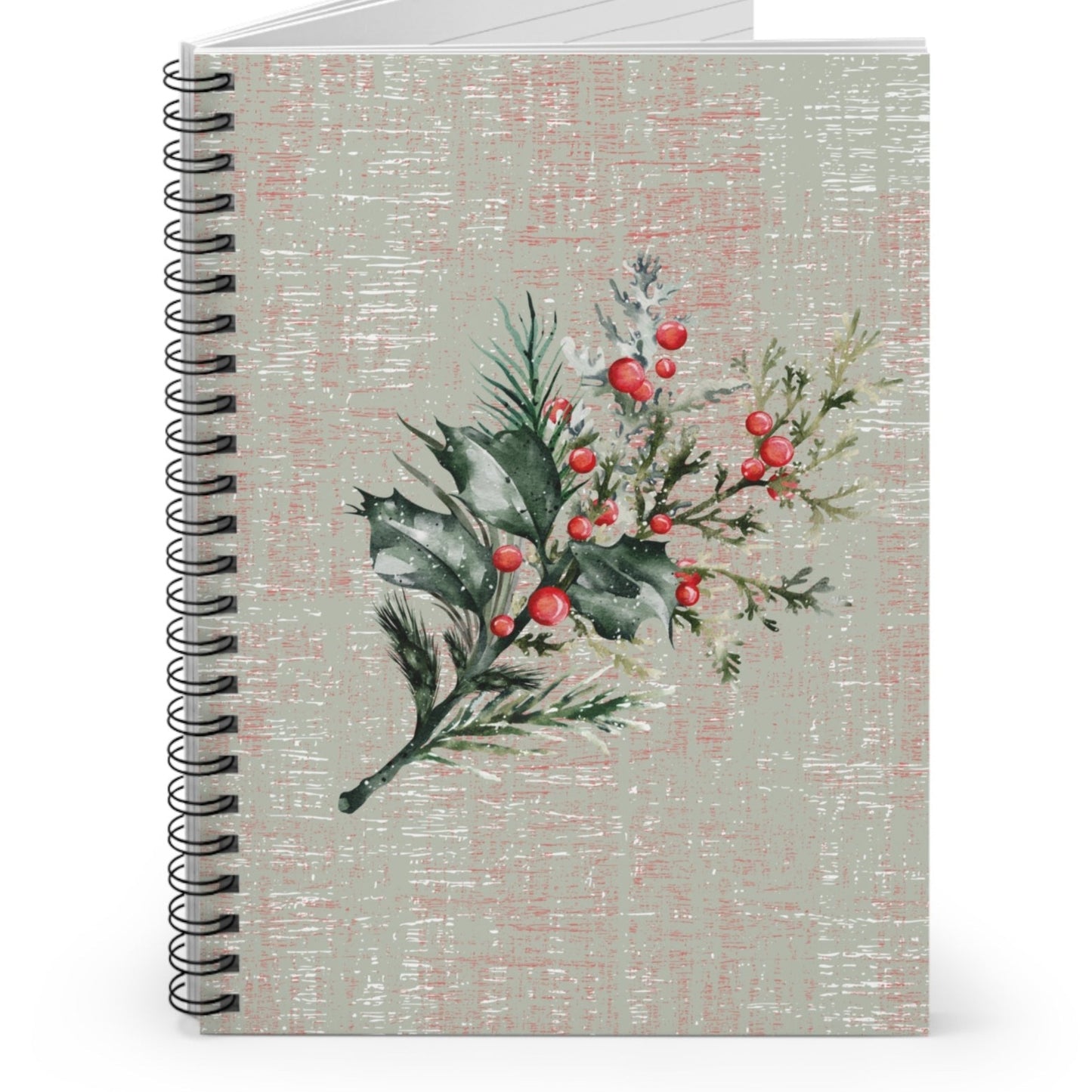 Holly Sprig Spiral Notebook - Lined Rule: Festive Nature-Inspired Design - Eddy and Rita