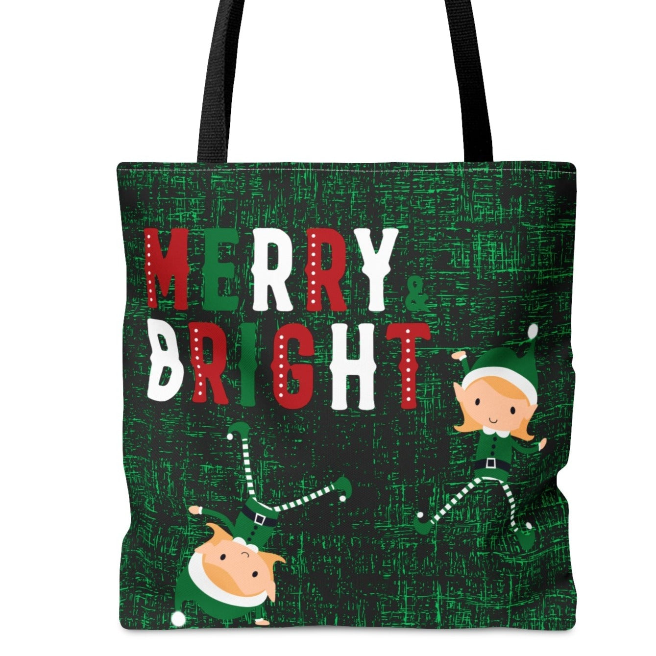 Merry and Bright Elves Large Tote Bag: Festive Holiday Carryall with Elf Design - Eddy and Rita