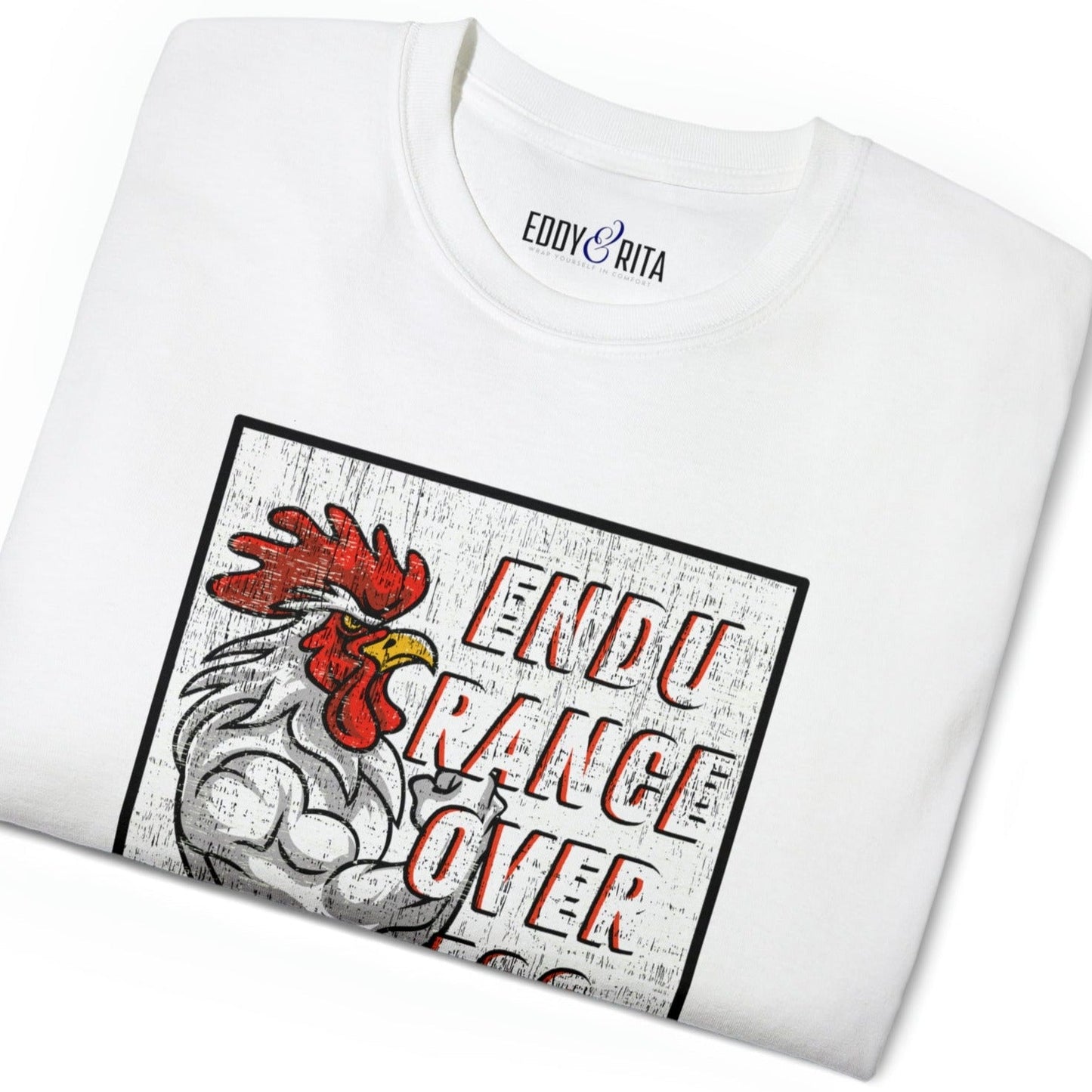 Muscle-Bound Rooster 'Endurance Over Ego' Men's Tee - Powerful and Inspirational Shirt - Eddy and Rita