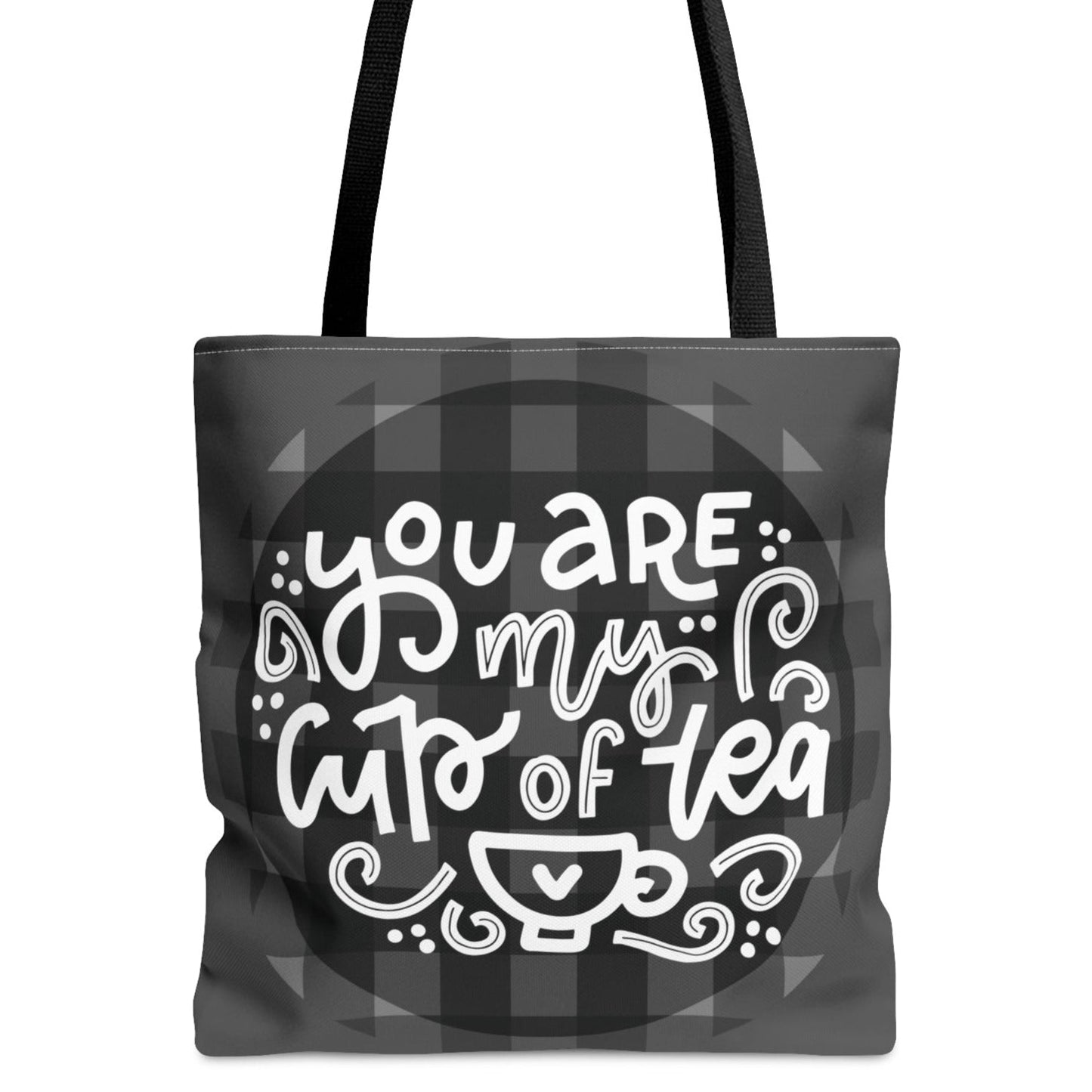 You Are My Cup of Tea: Black and White Checked Large Canvas Tote - Eddy and Rita