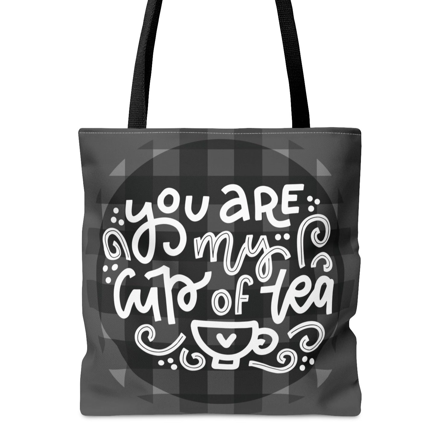 You Are My Cup of Tea: Black and White Checked Large Canvas Tote - Eddy and Rita