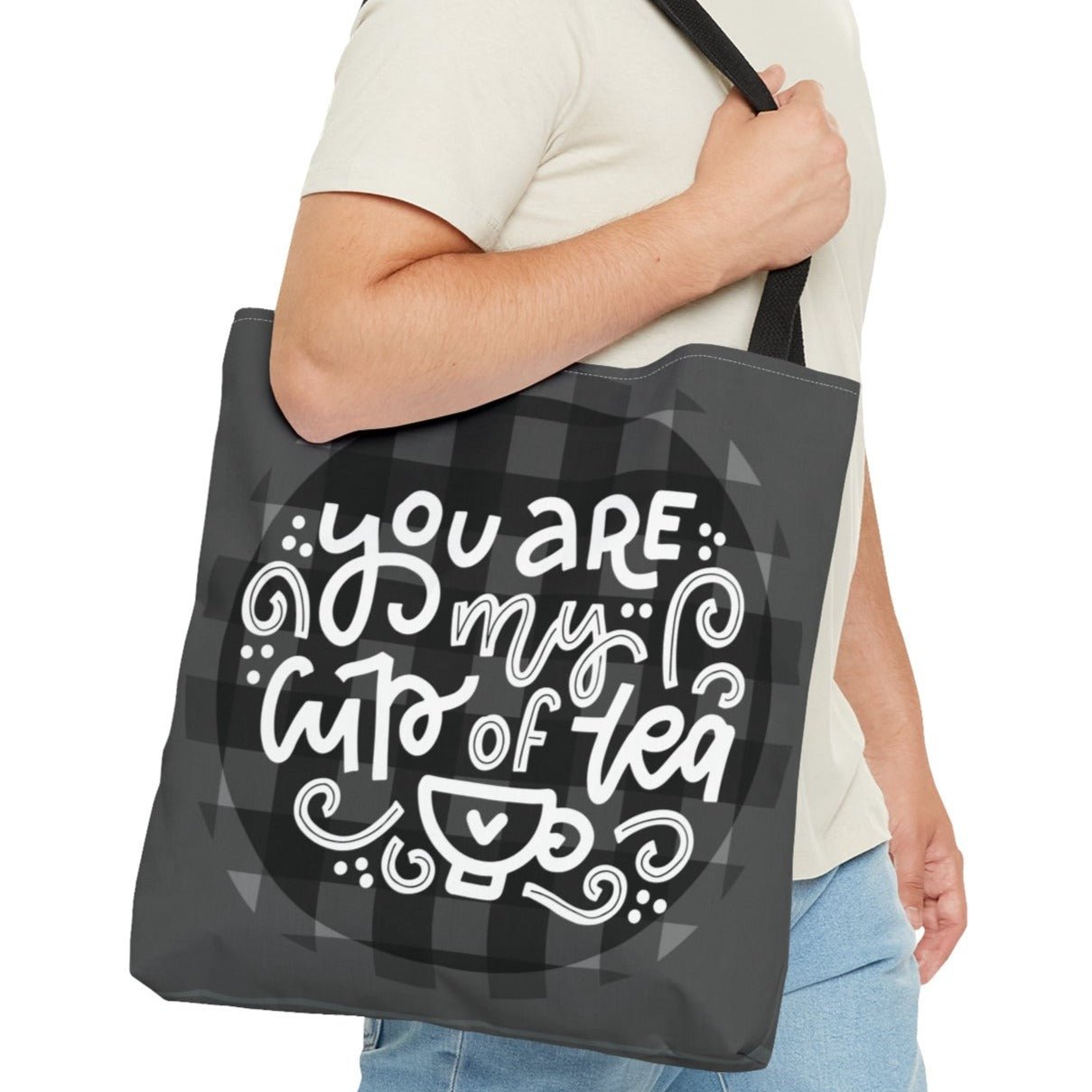 You Are My Cup of Tea: Black and White Checked Large Canvas Tote - Eddy and Rita