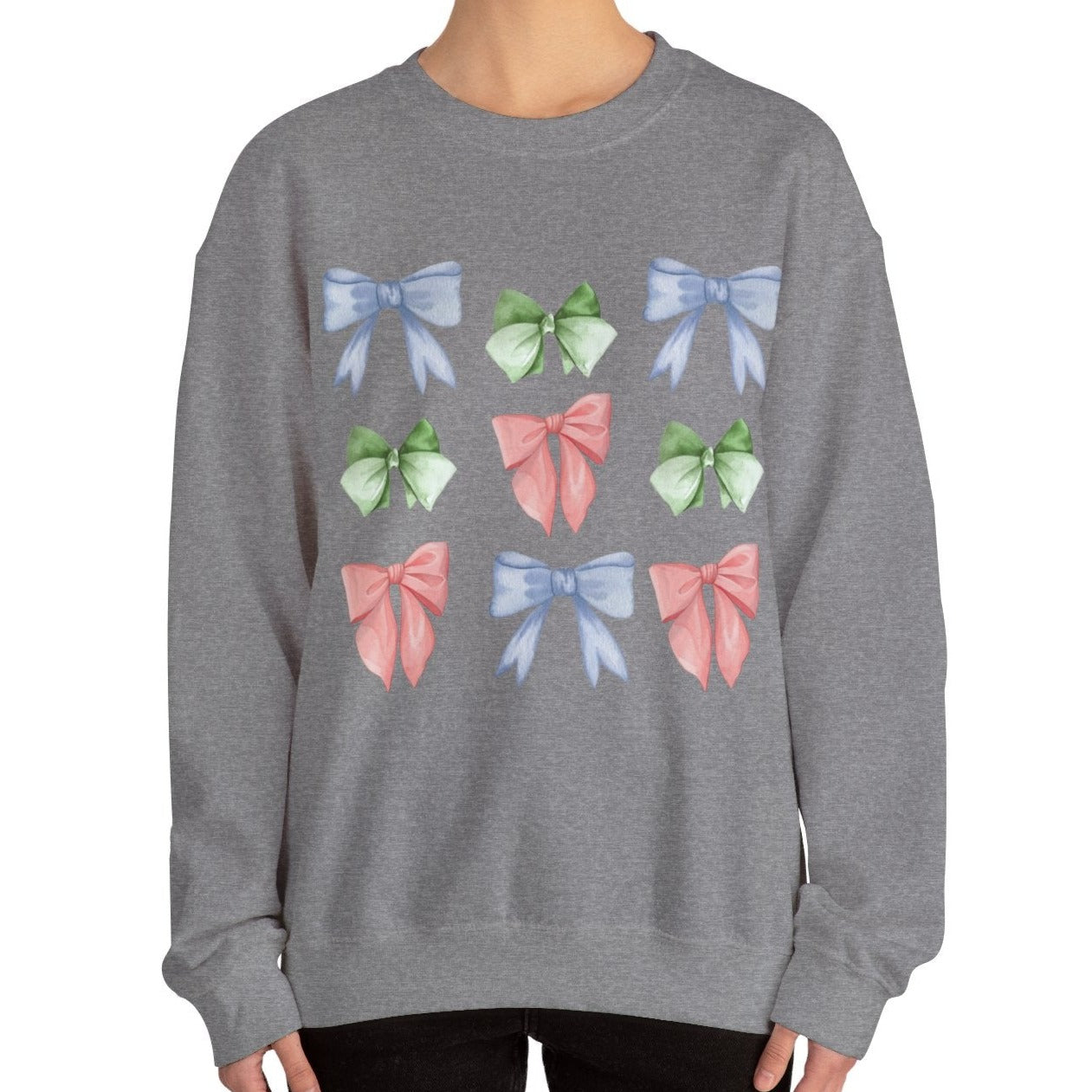 Eddy and Rita Women's Heavy Crewneck Sweatshirt - Pastel Bows Graphic Pullover